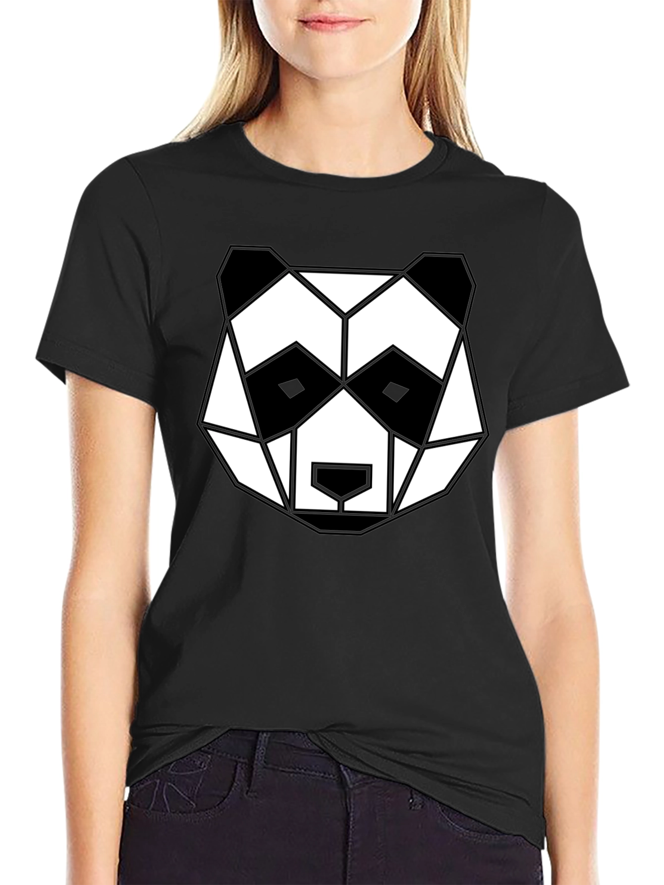 Black Geometric Panda Graphic Tee - Black view 2