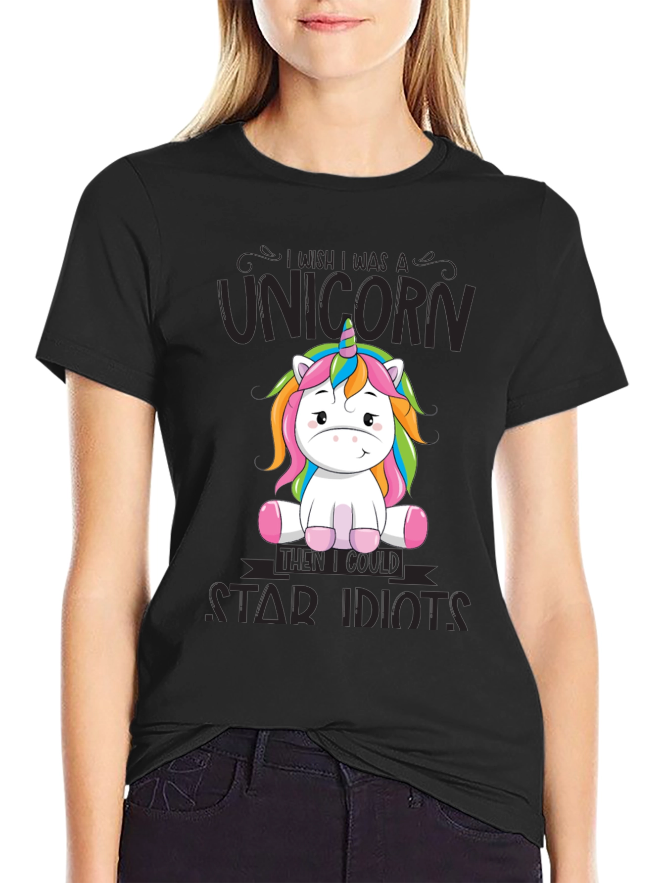 Black I Wish I Was A Unicorn Funny T-Shirt view 2