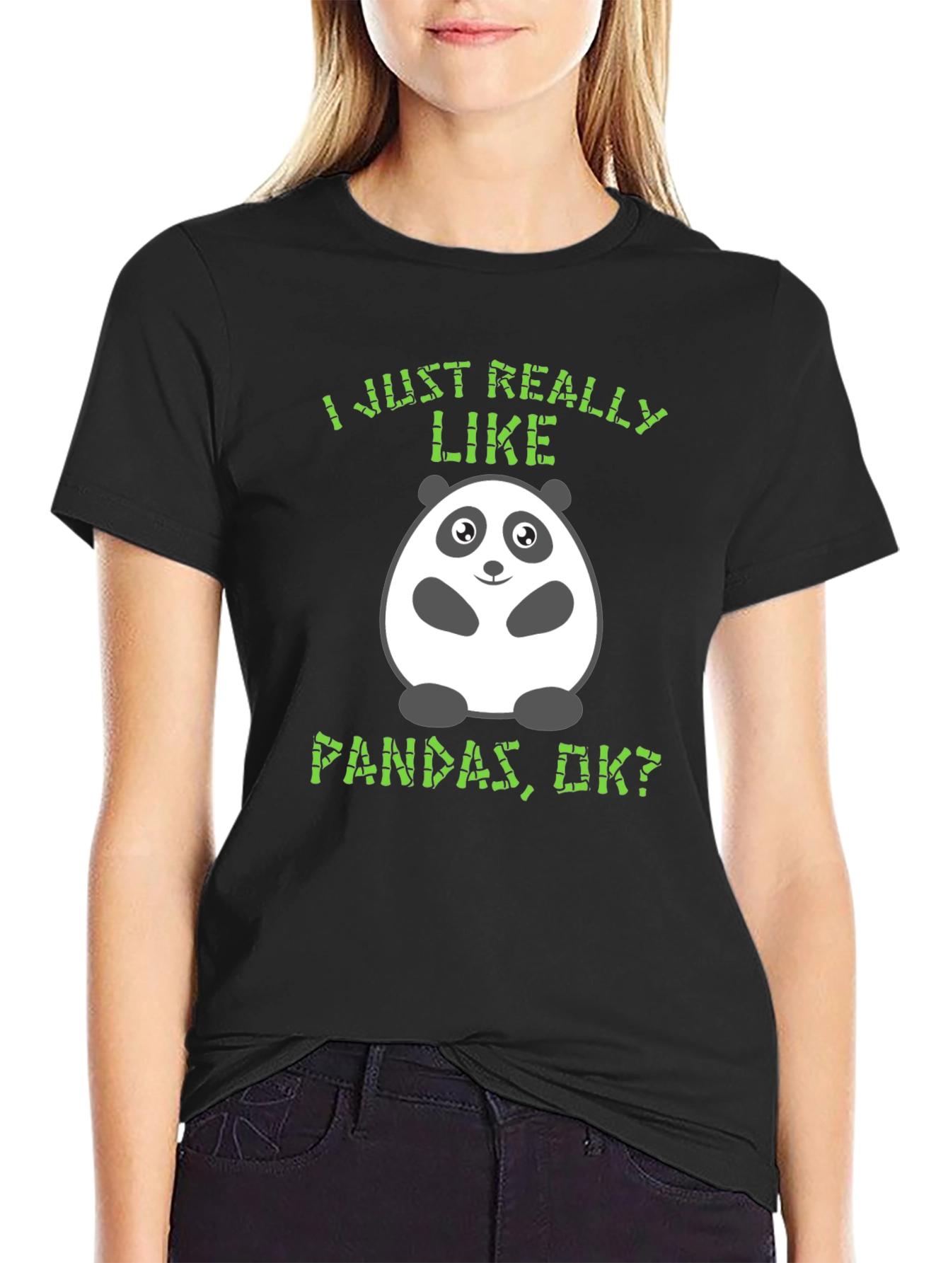 Black Funny Panda T-Shirt - I Just Really Like Pandas view 2