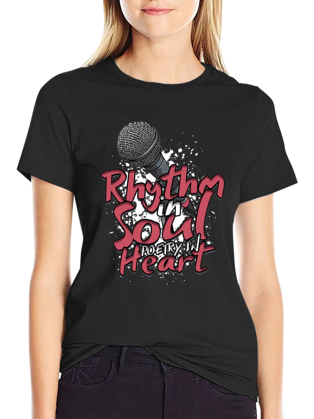 Black Rhythm in Soul Poetry Heart Graphic T-Shirt view 2