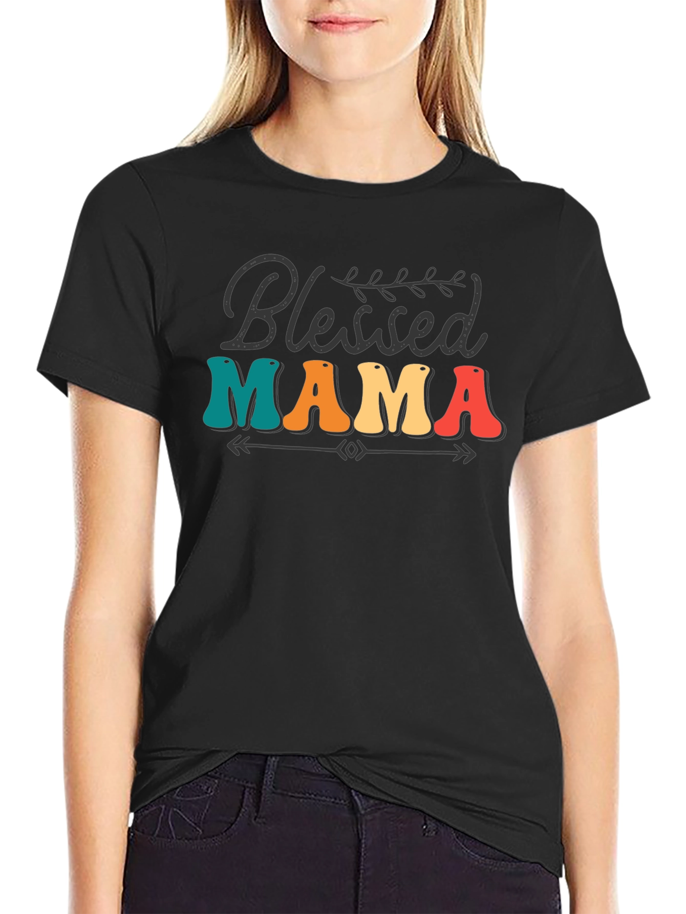 Black Blessed Mama Retro Graphic Tee view 2