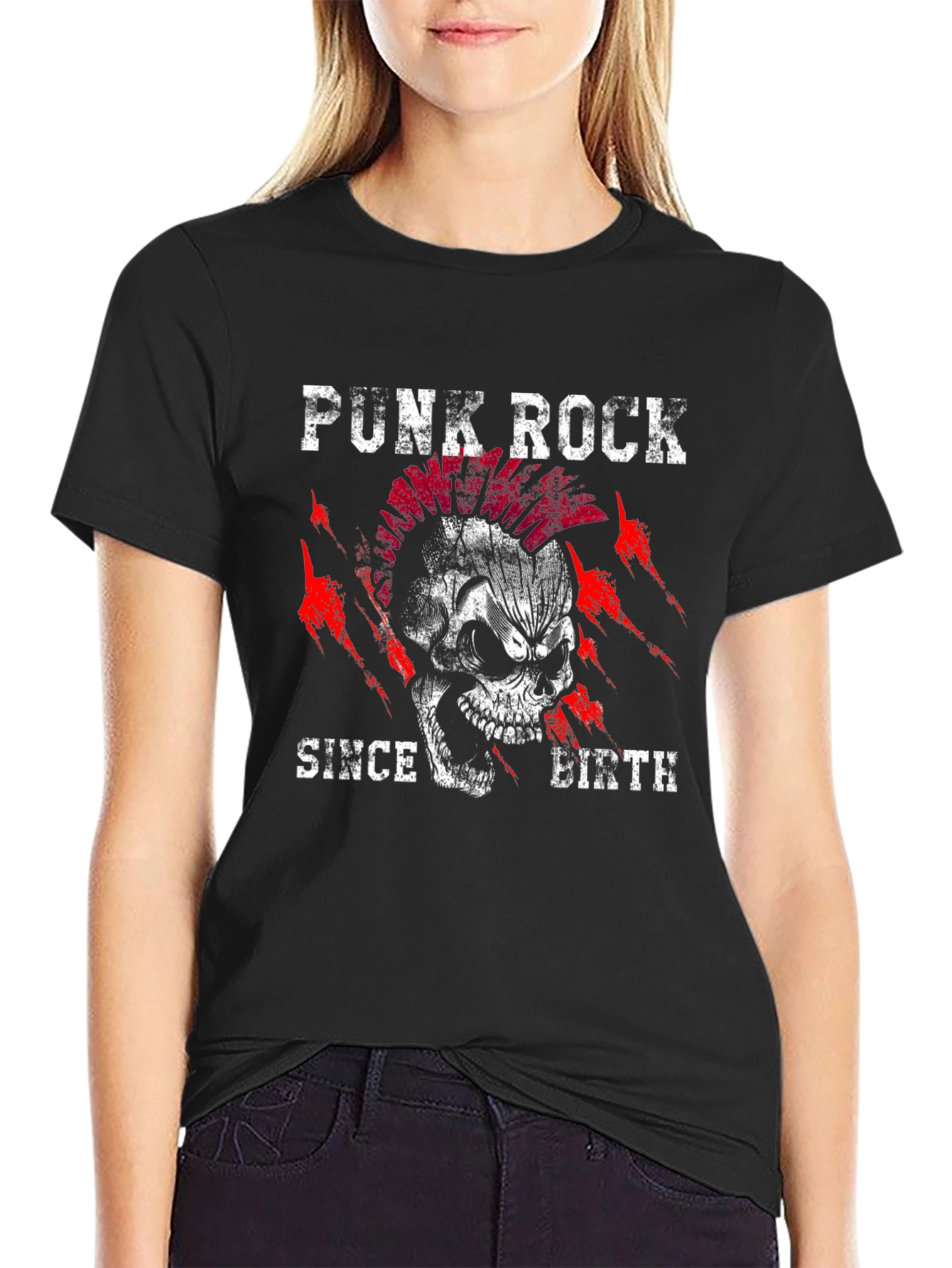 Black Punk Rock Skull Graphic Tee view 2