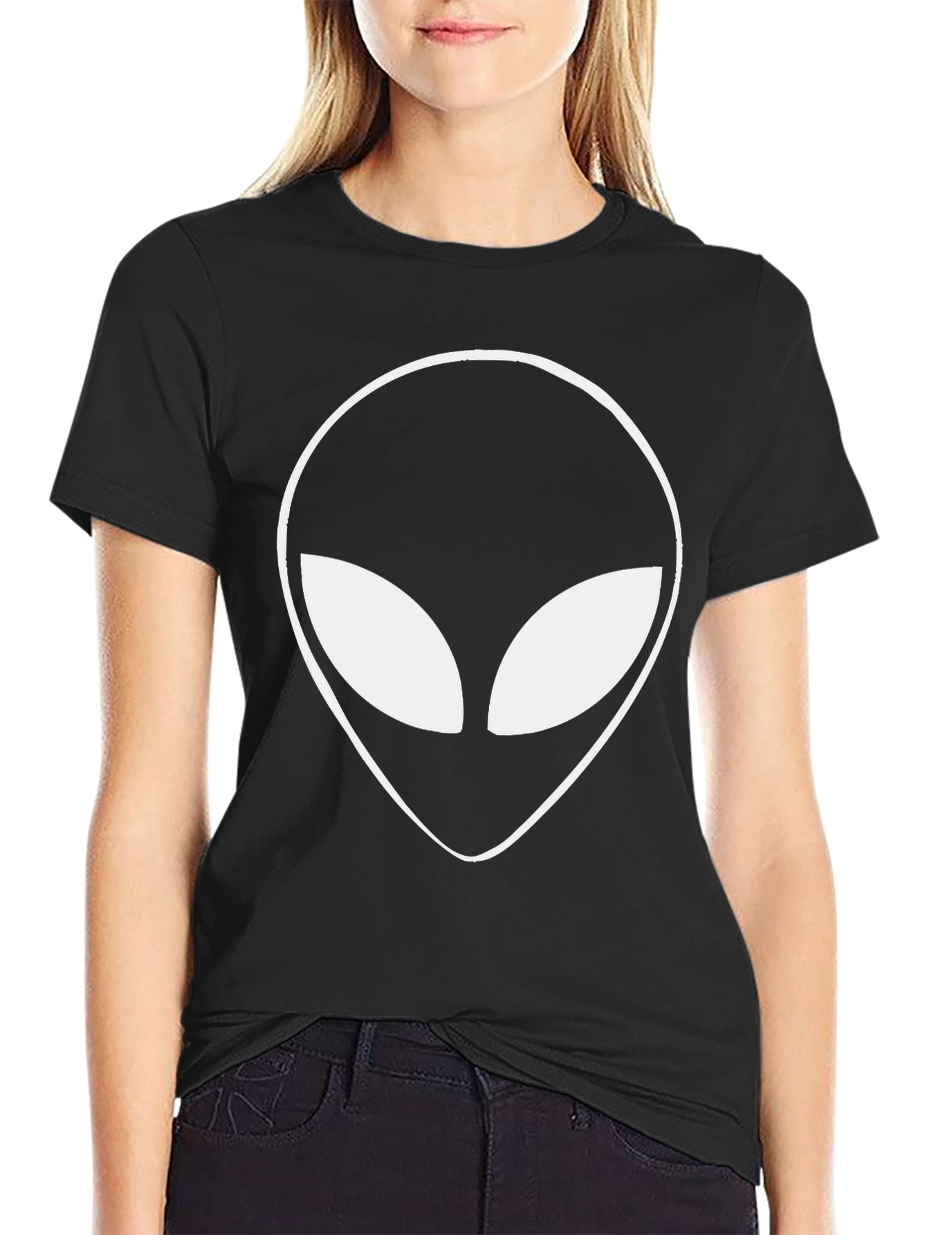 Black Alien Head Graphic Black T-Shirt view 2