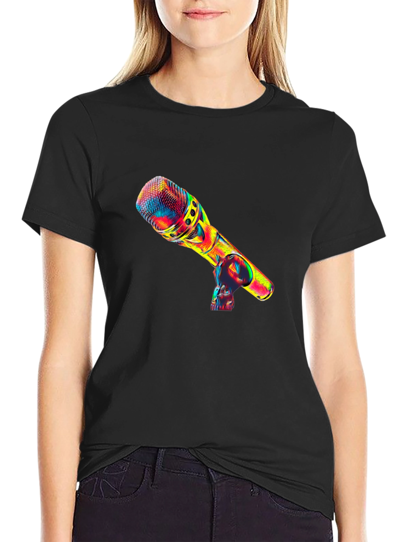 Black Colorful Microphone Graphic Tee view 2