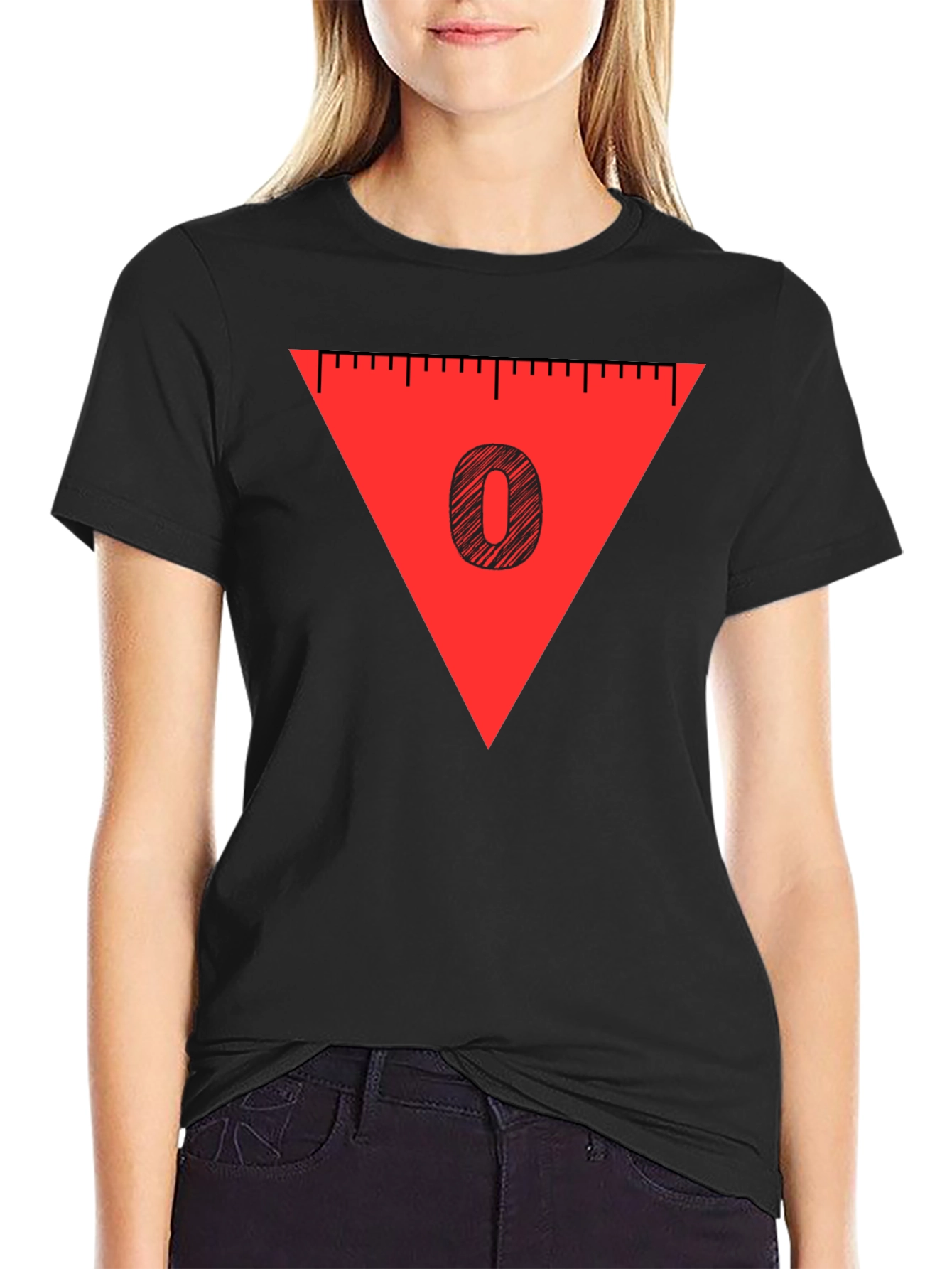 Black Red Triangle '0' Graphic Tee - Soft Cotton Blend, Casual Style view 2