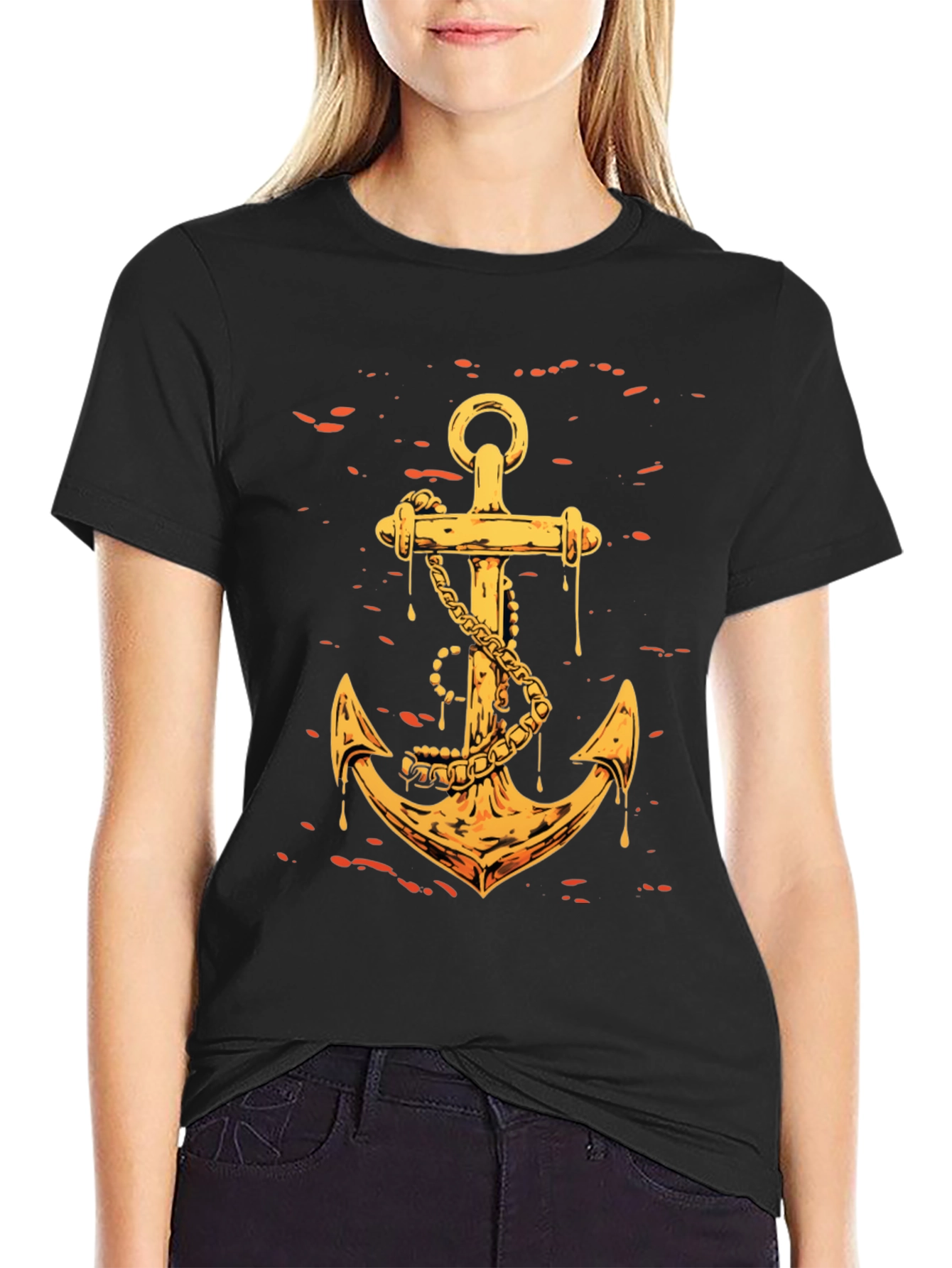 Black Golden Anchor Graphic Tee - Black Casual Shirt view 2
