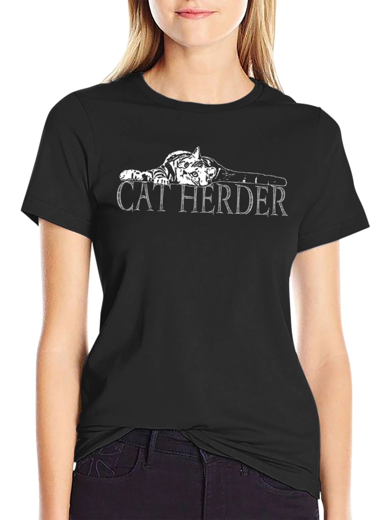 Black Cat Herder Graphic T-Shirt - Sarcastic Humor Tee view 2
