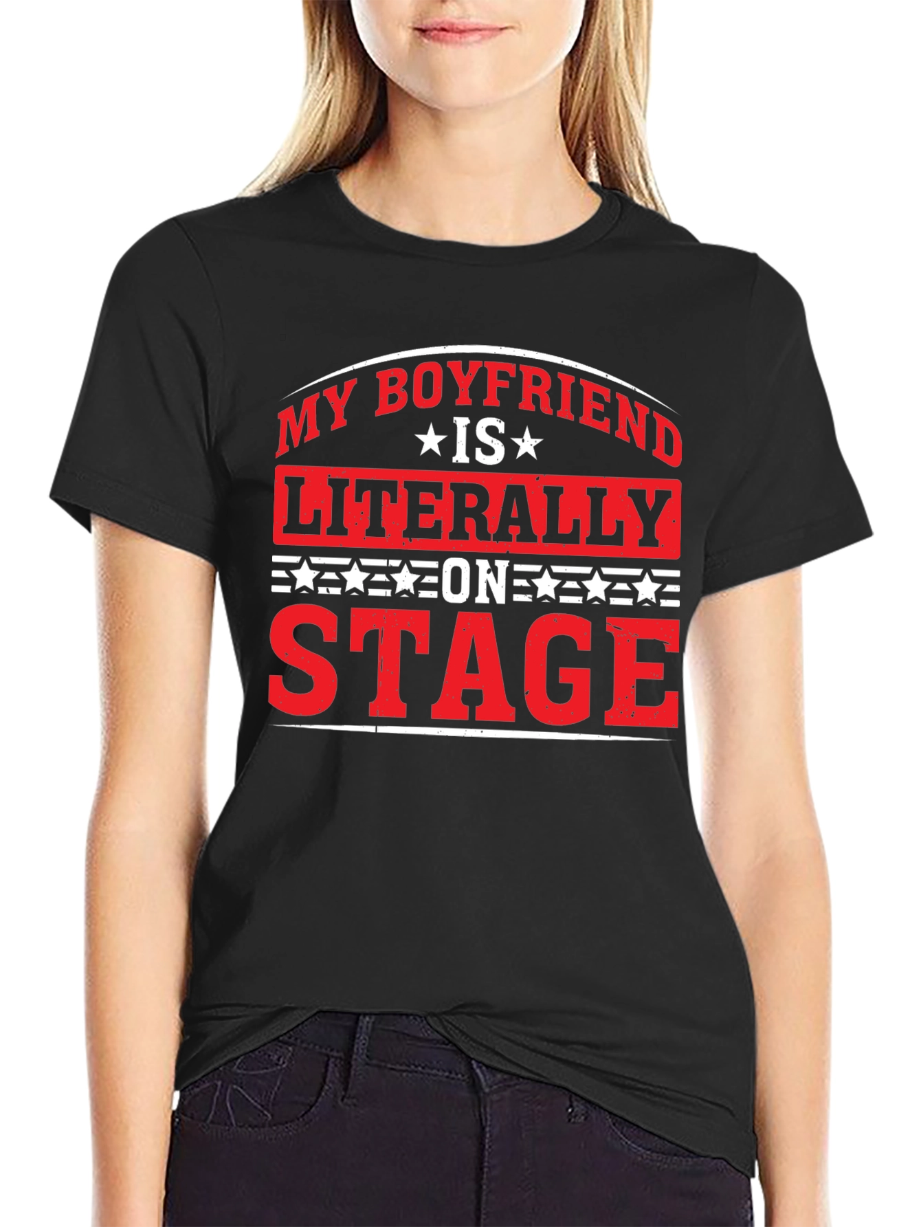 Black My Boyfriend is Literally on Stage T-Shirt view 2