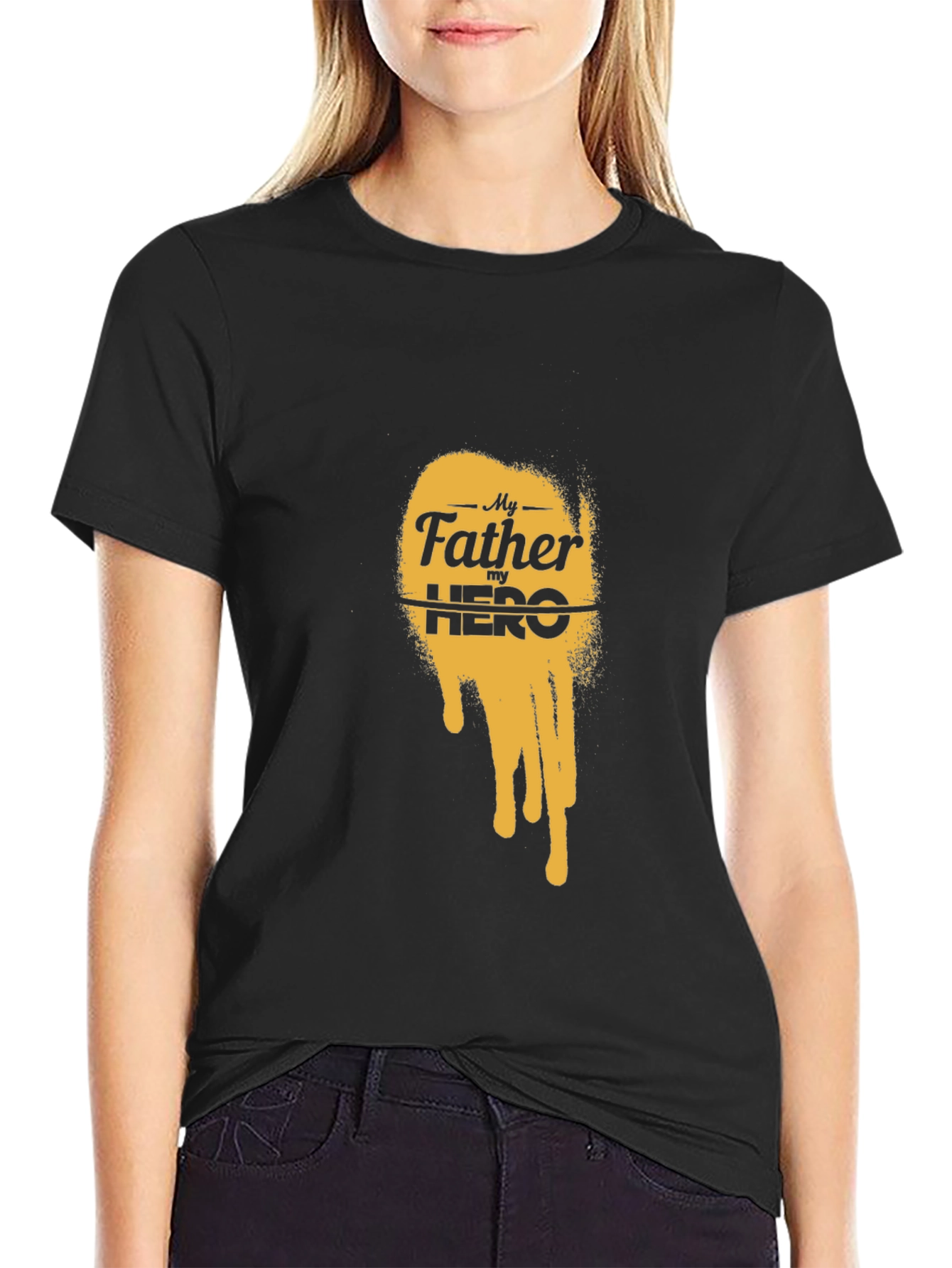 Black My Father My Hero Graphic Tee - Black Cotton T-Shirt view 2