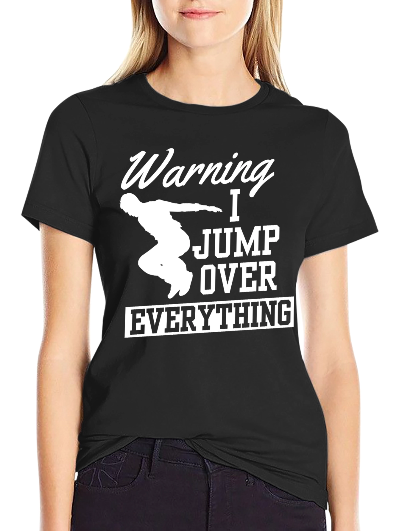 Black Warning I Jump Over Everything Black T-Shirt view 2