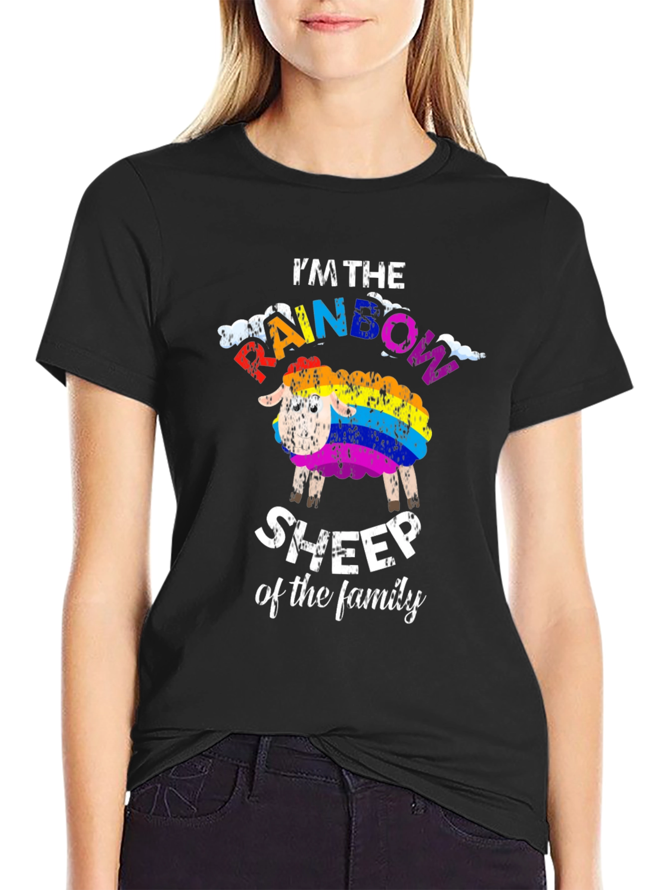 Black Rainbow Sheep T-Shirt: Unique Family Pride Apparel view 2