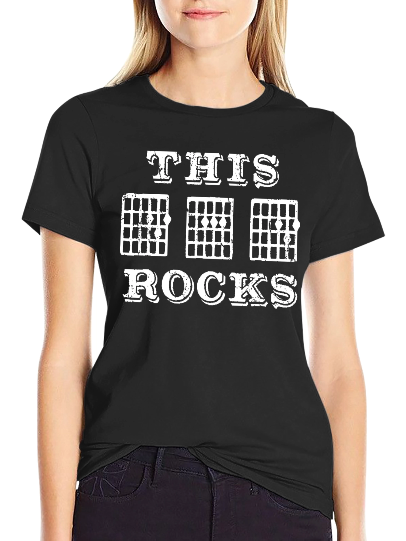Black This Rocks Guitar Chord T-Shirt - Music Lover Tee view 2