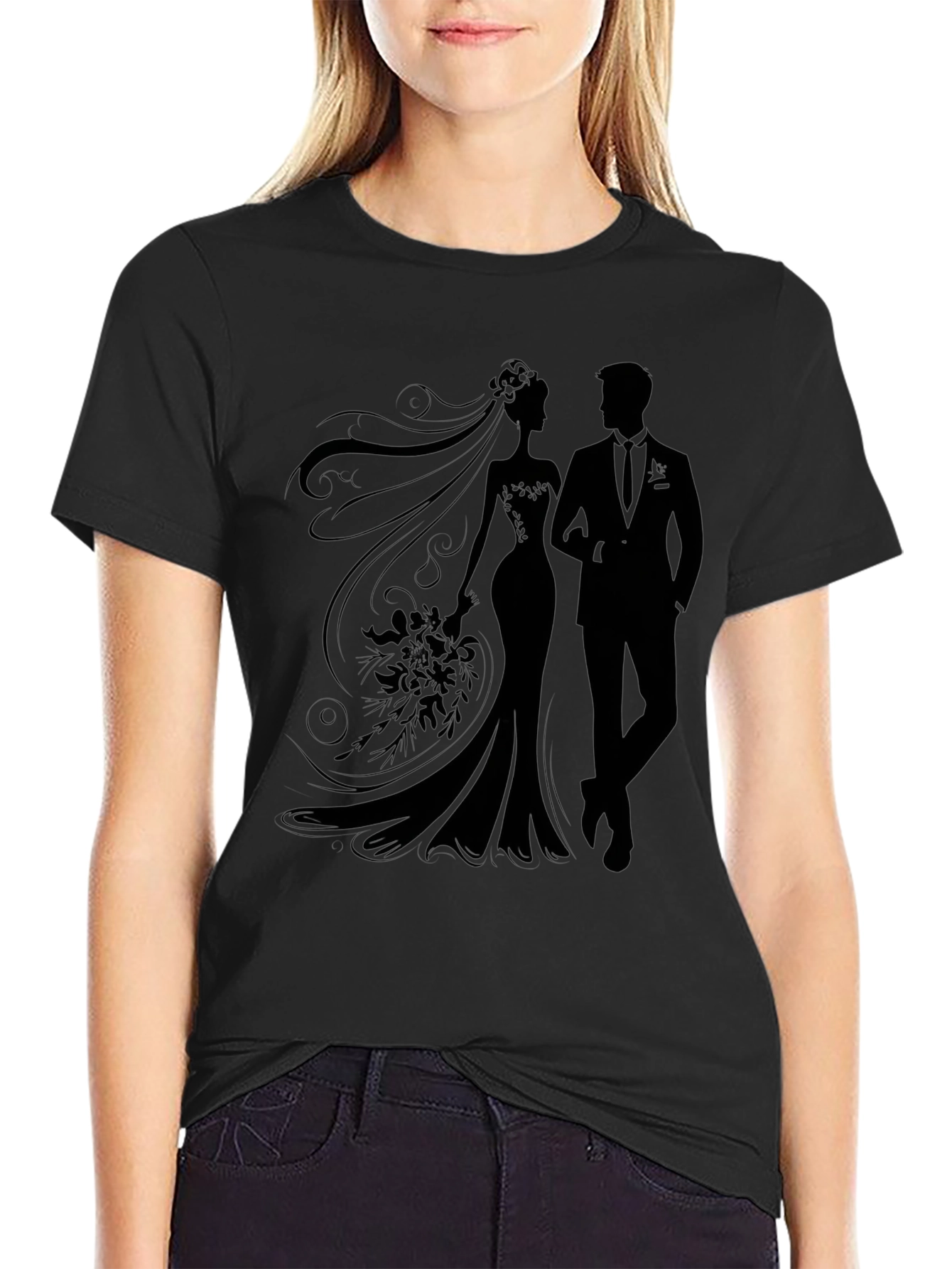 Black Bride and Groom Silhouette Graphic Tee view 2