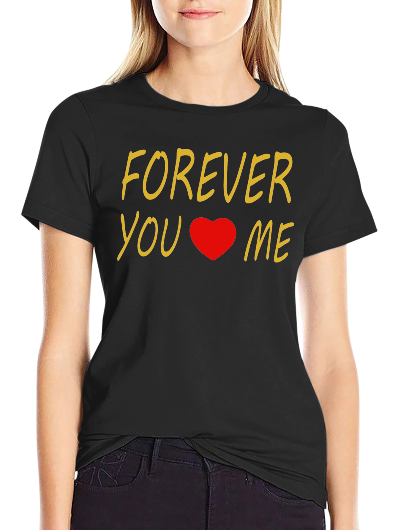 Black Forever You & Me Heart Graphic Black T-Shirt view 2