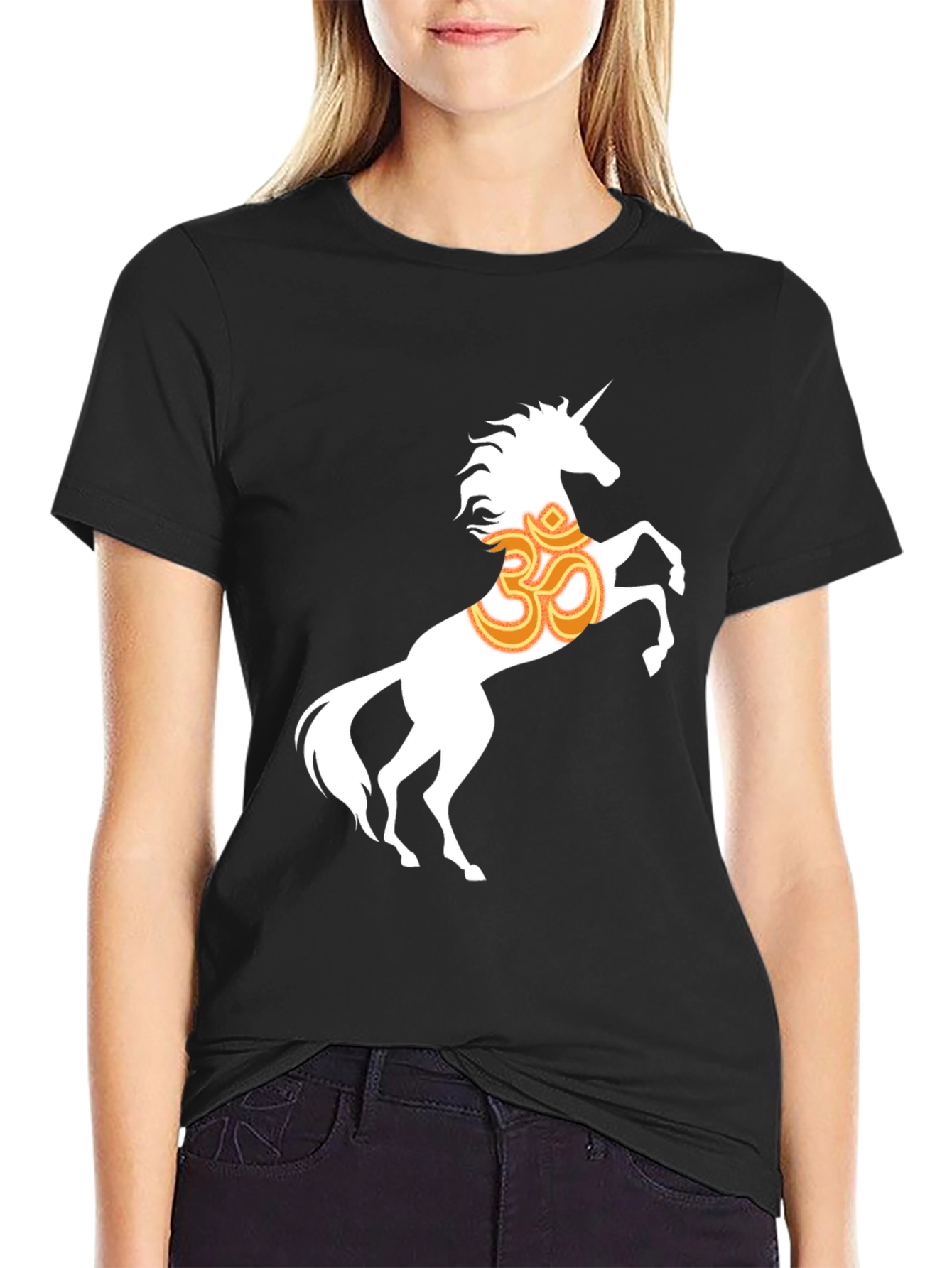 Black Unicorn Om Graphic T-Shirt - Black Cotton Blend view 2