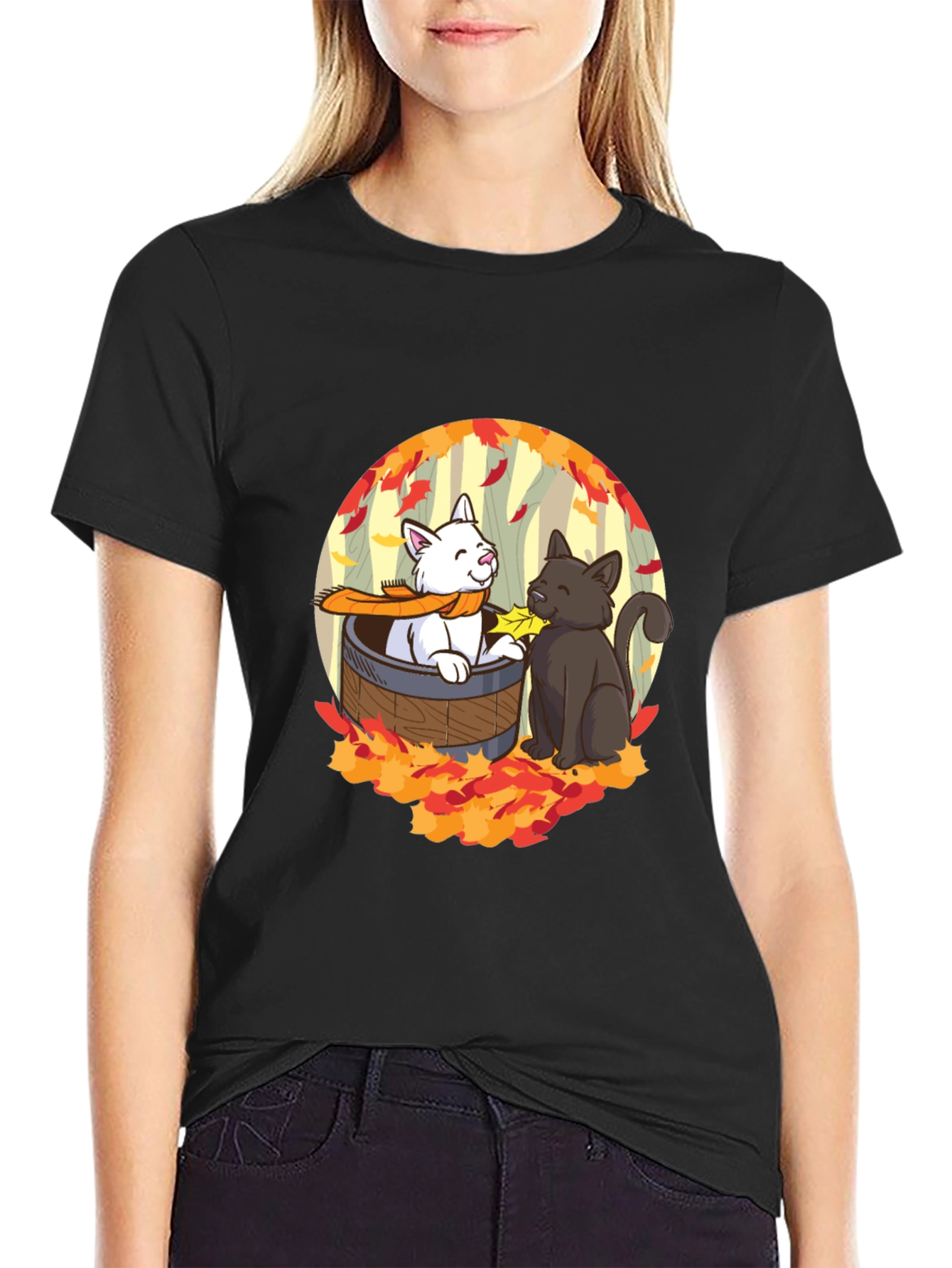 Black Autumn Cats T-Shirt - Cute Fall Design view 2