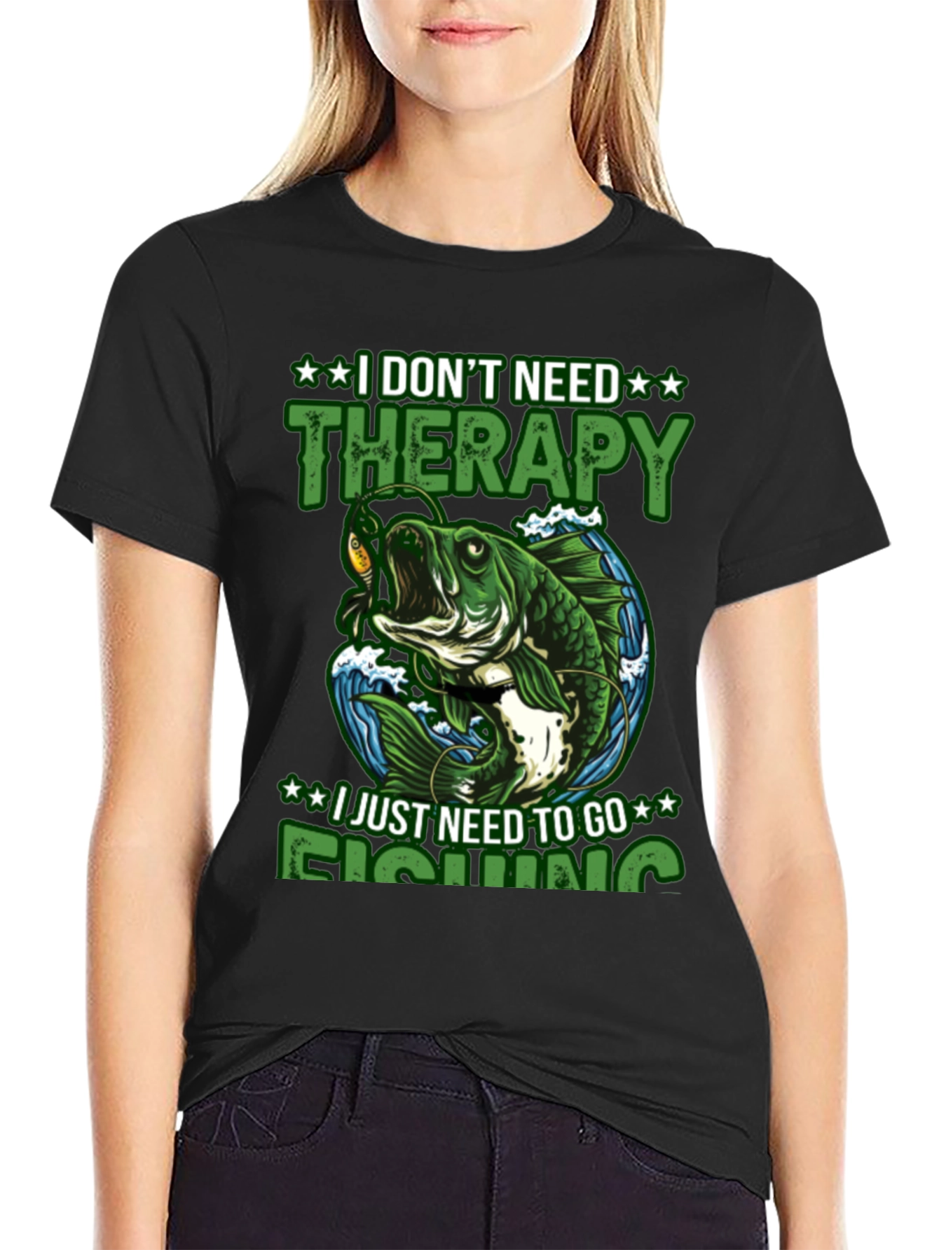Black Fishing Therapy T-Shirt view 2