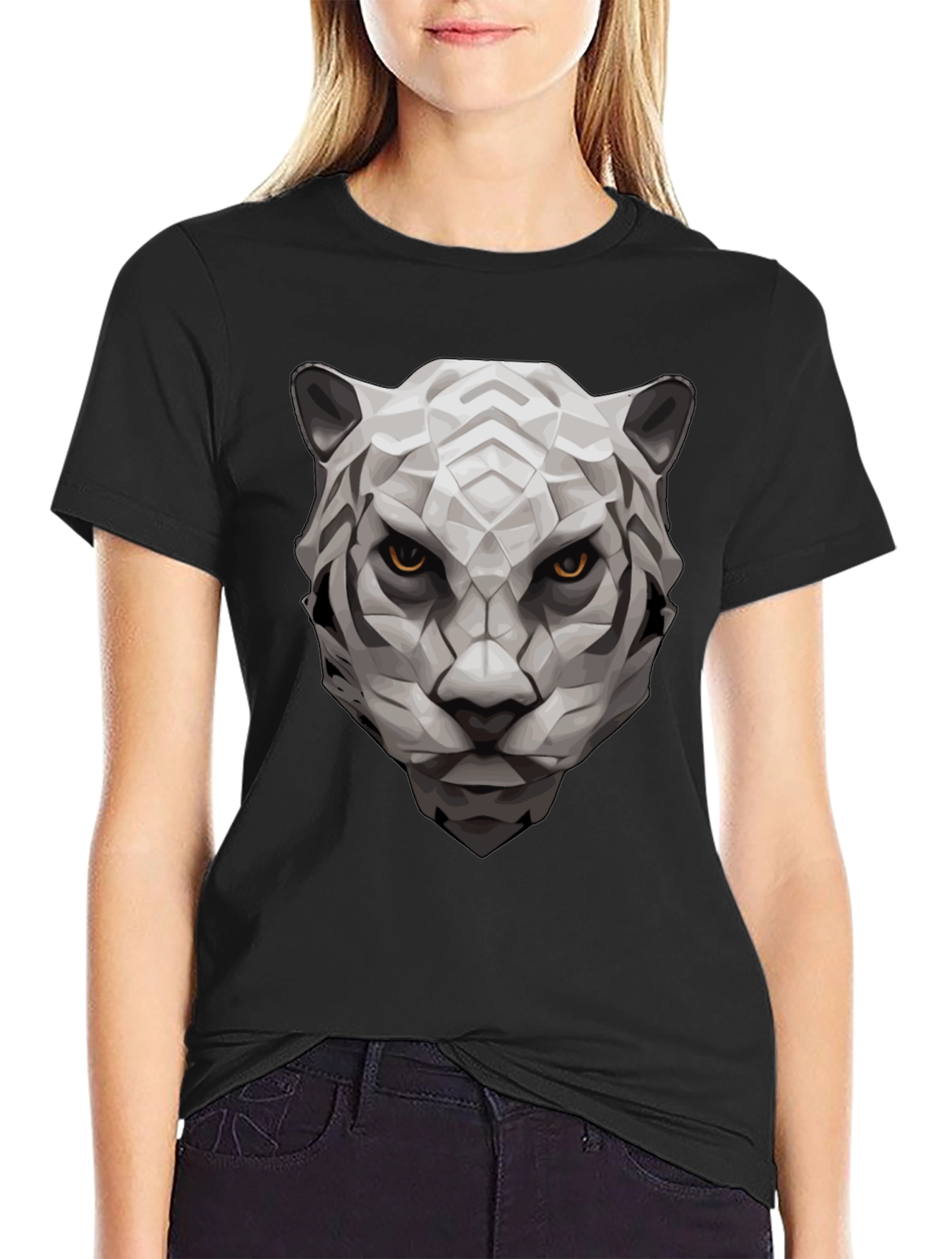 Black Geometric Tiger Graphic Tee - Black Cotton view 2