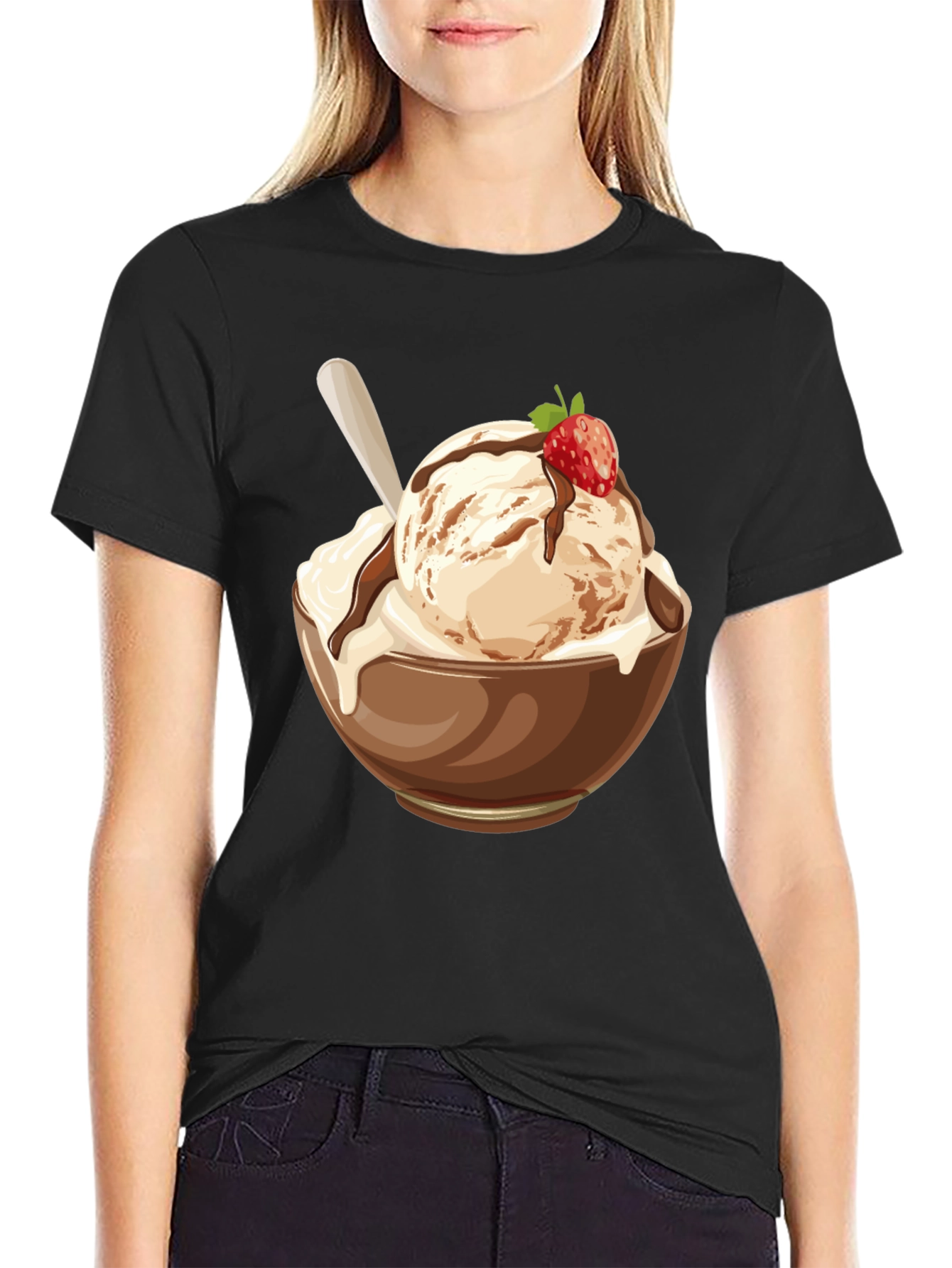 Black Ice Cream Bowl Graphic T-Shirt - Unisex Black Tee view 2