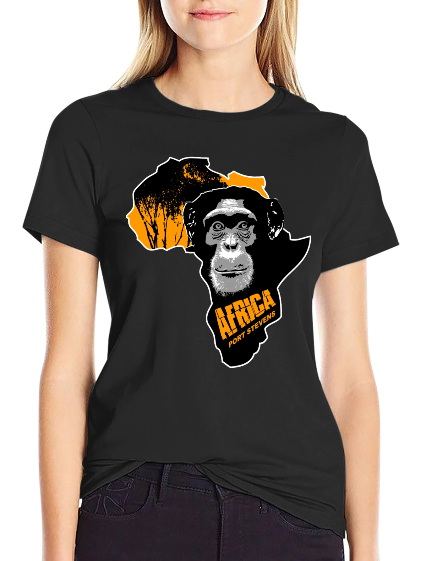 Black Africa Chimpanzee Graphic Black T-Shirt view 2
