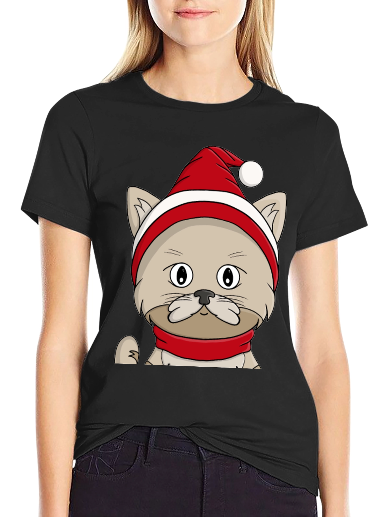 Black Festive Cat Tee - Holiday Cheer view 2