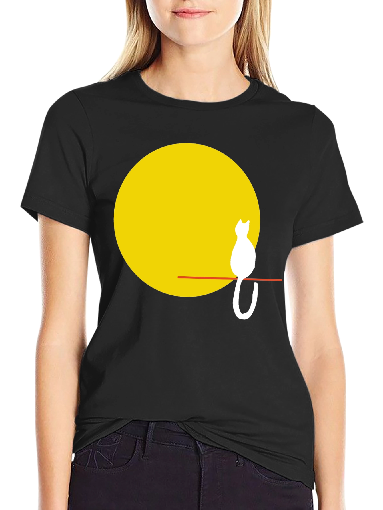 Black Cat Silhouette on Moon T-Shirt view 2