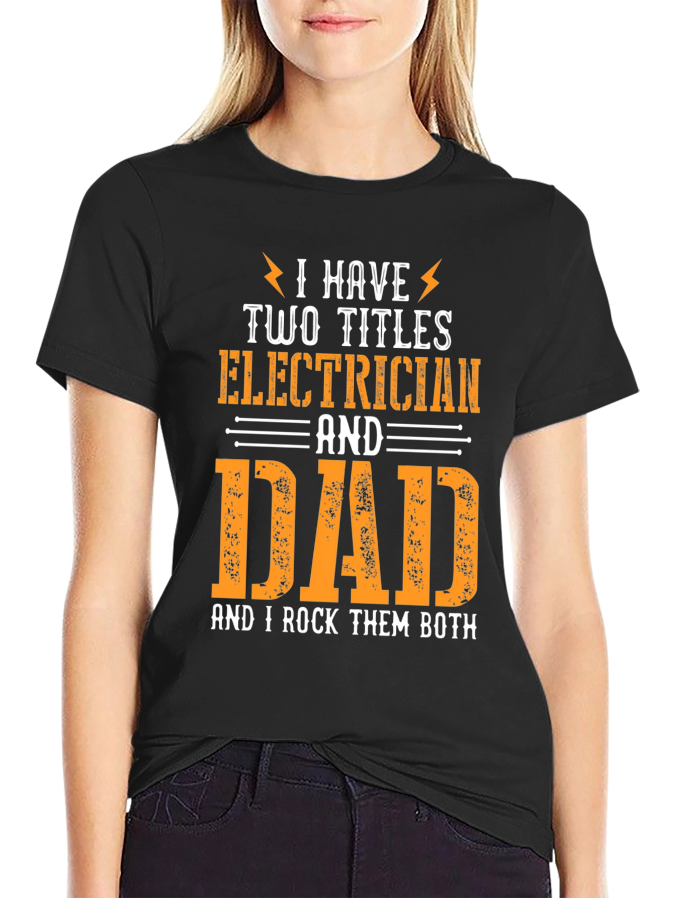 Black Electrician Dad T-Shirt: I Rock Them Both! view 2