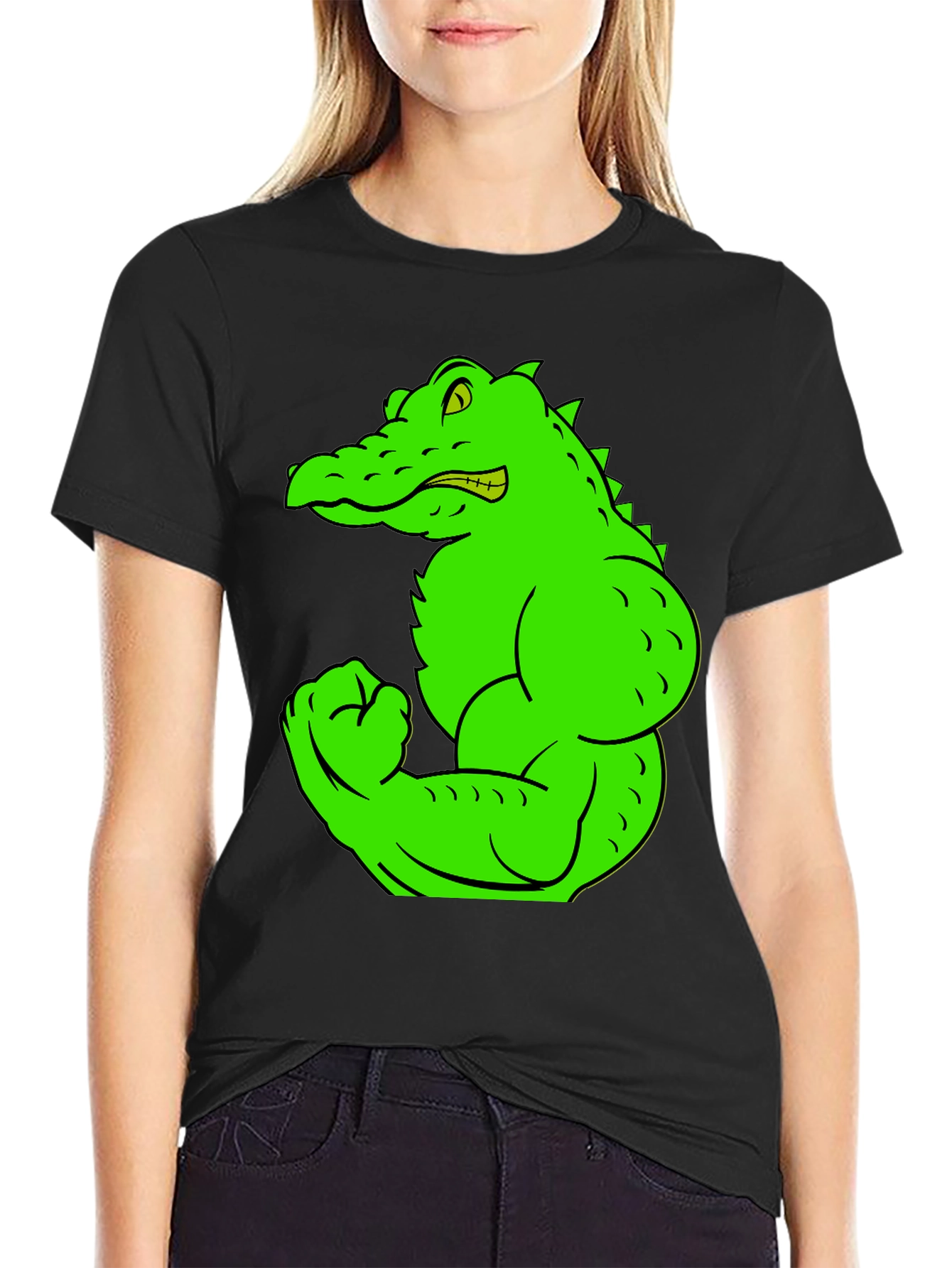 Black Muscle Gator Graphic Tee - Black Cotton T-Shirt view 2
