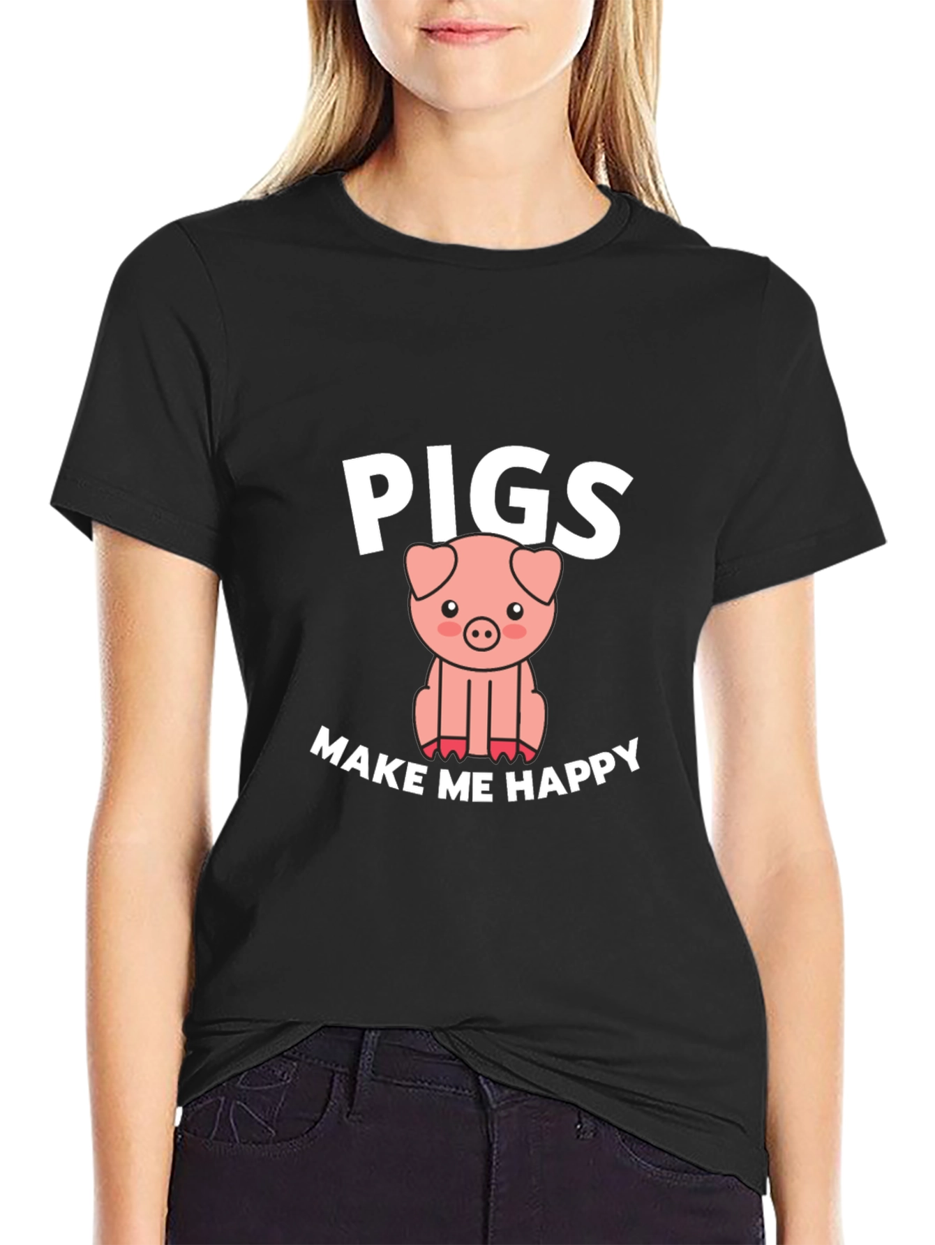 Black Pigs Make Me Happy Graphic T-Shirt view 2