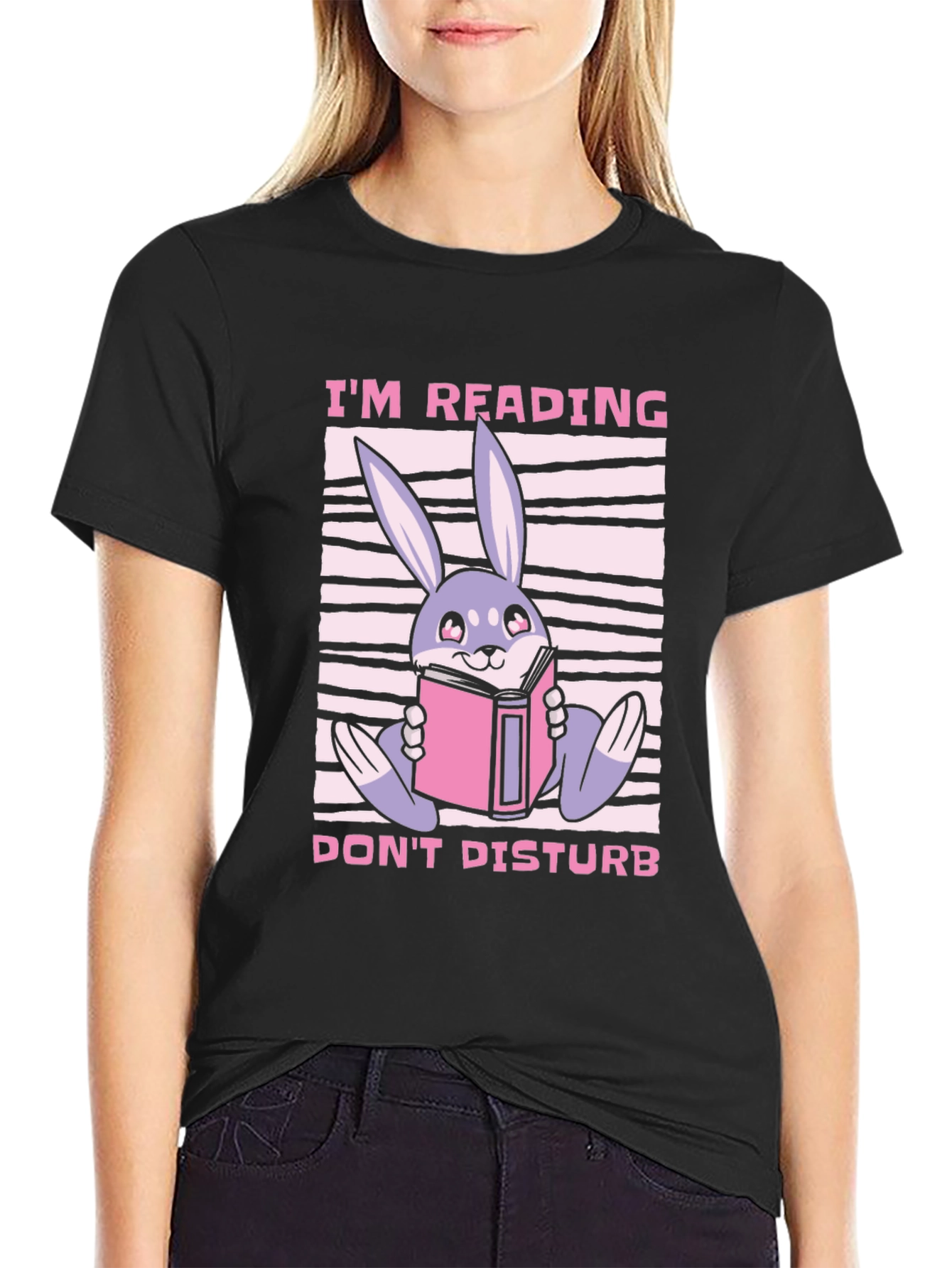 Black Reading Bunny Graphic T-Shirt - Don't Disturb view 2