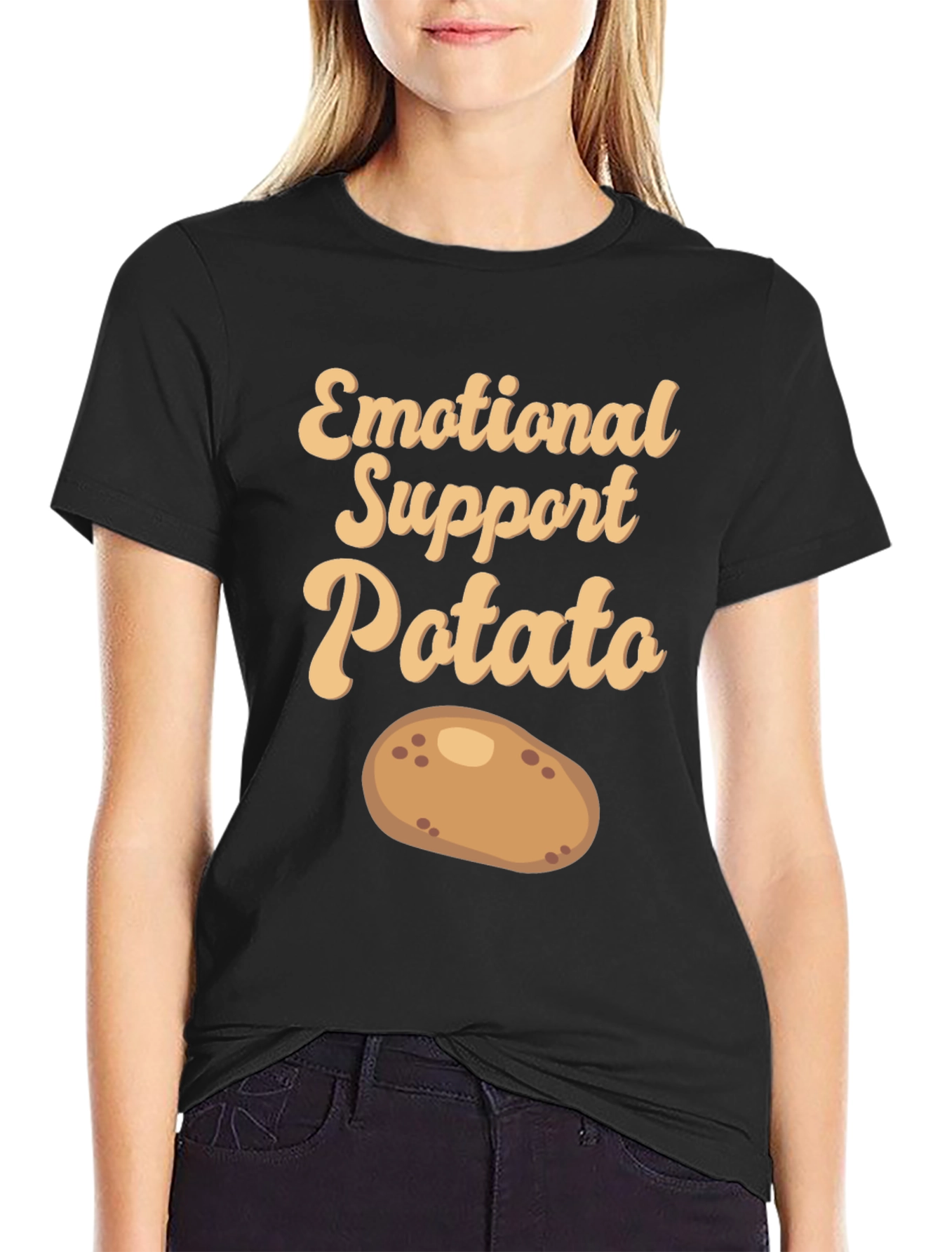 Black Emotional Support Potato T-Shirt - Cute & Comfy! view 2