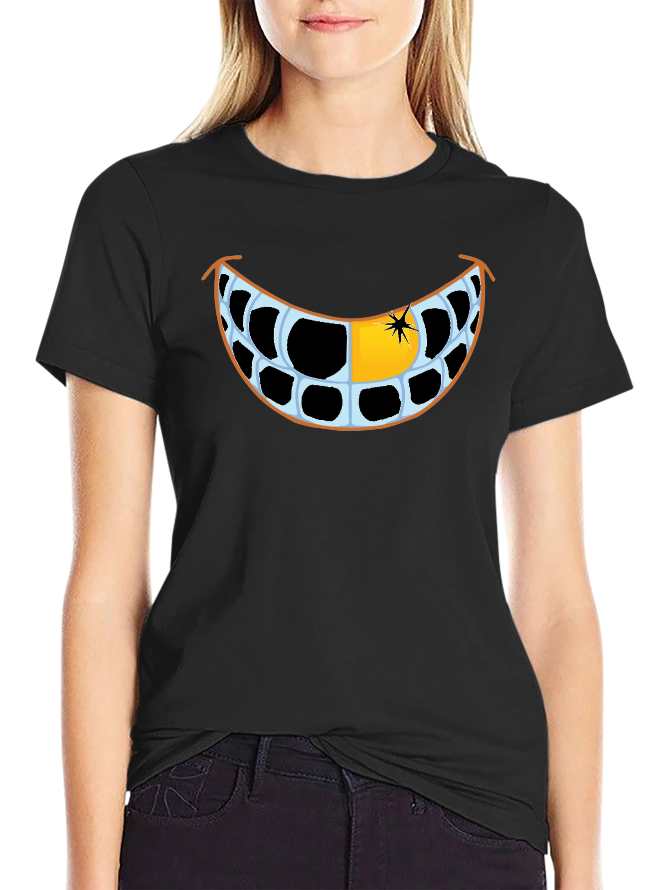 Black Funny Grinning Teeth Graphic T-Shirt view 2