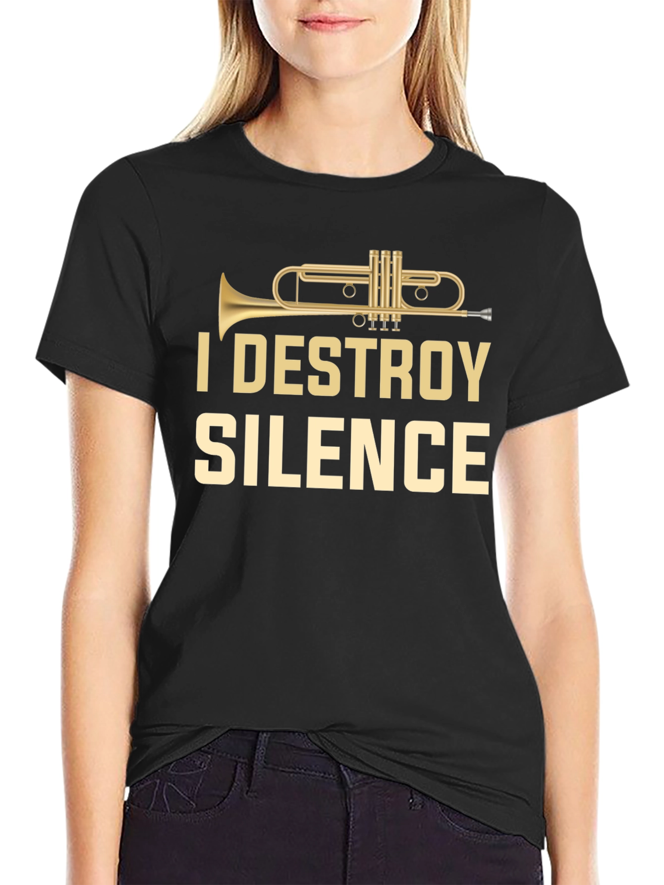 Black I Destroy Silence Trumpet T-Shirt view 2