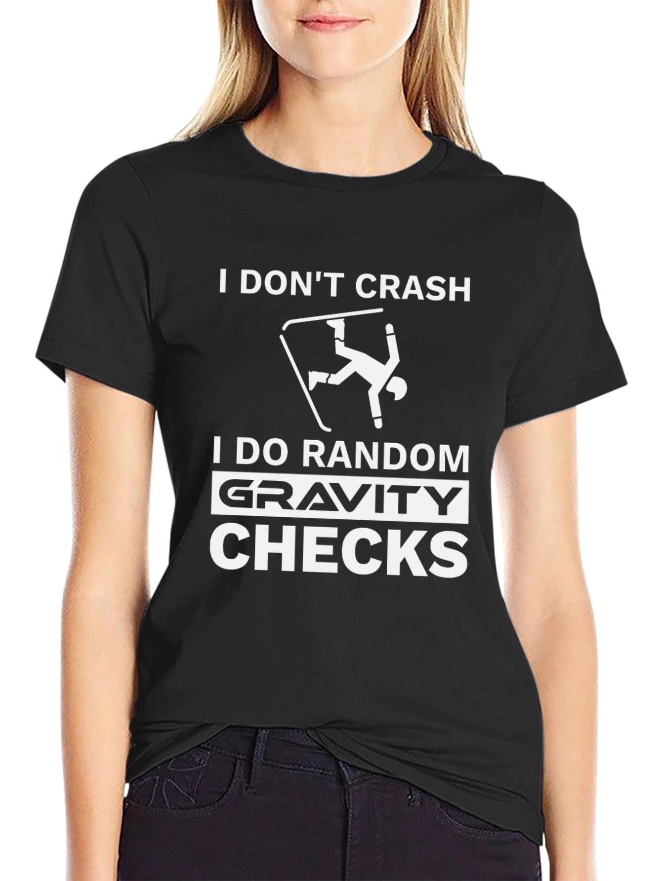 Black Funny Skiing Graphic T-Shirt - Gravity Checks Black Tee view 2