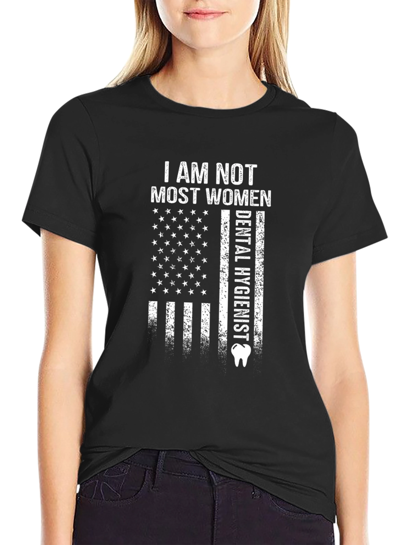 Black Dental Hygienist American Flag T-Shirt view 2
