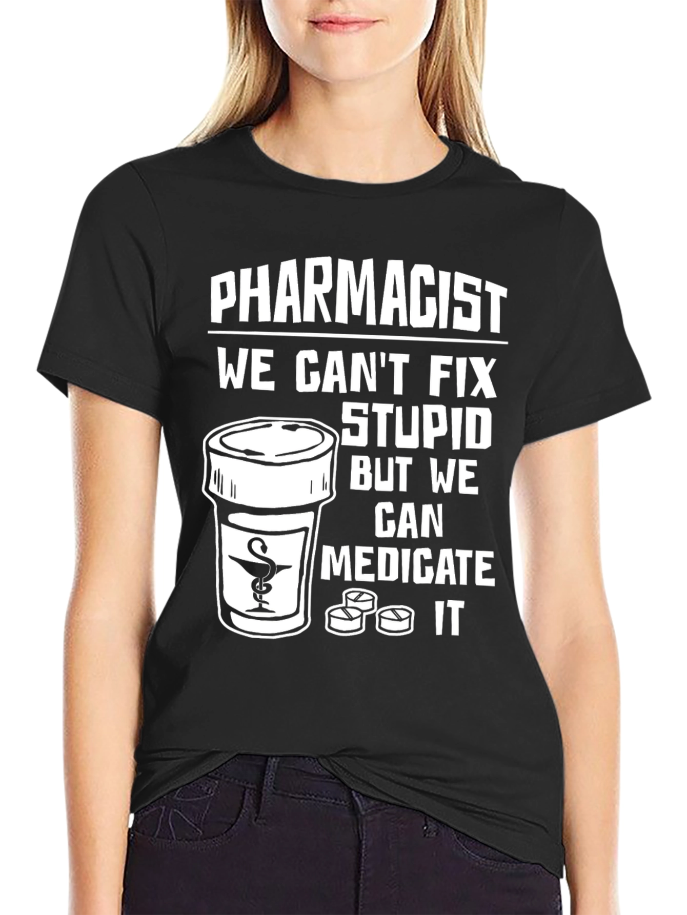 Black Pharmacist Humor T-Shirt: Medicate Stupid! view 2