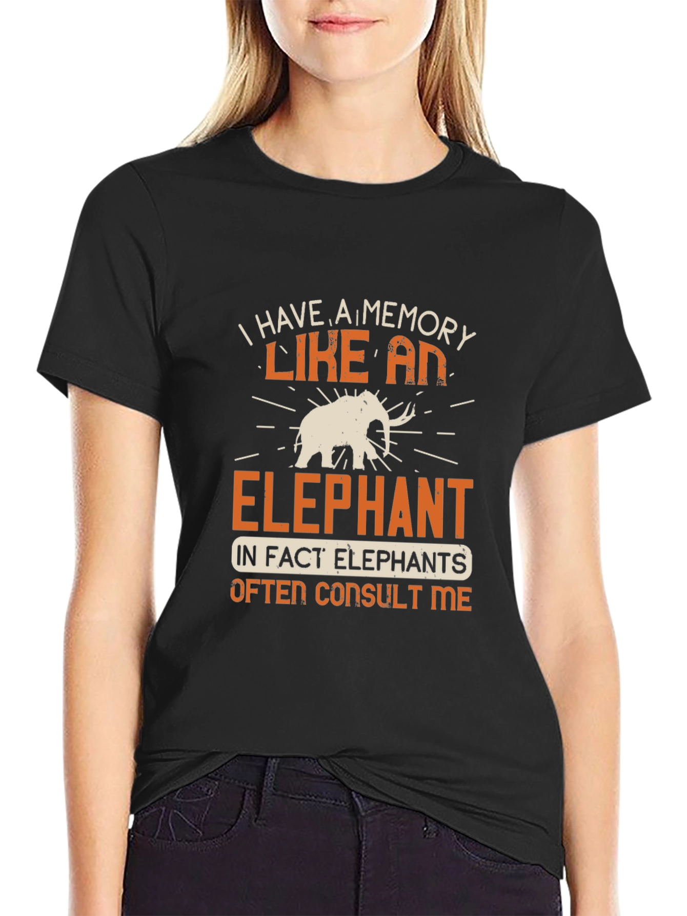 Black Memory Like An Elephant Graphic T-Shirt view 2