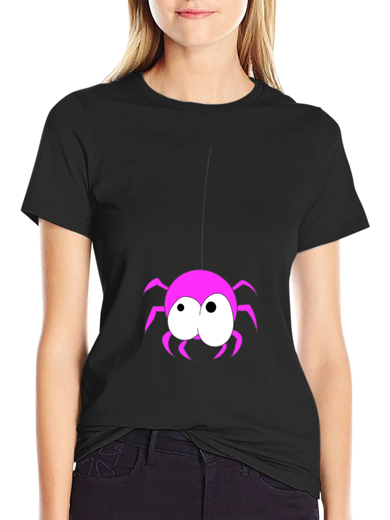 Black Funny Spider Graphic T-Shirt - Black view 2