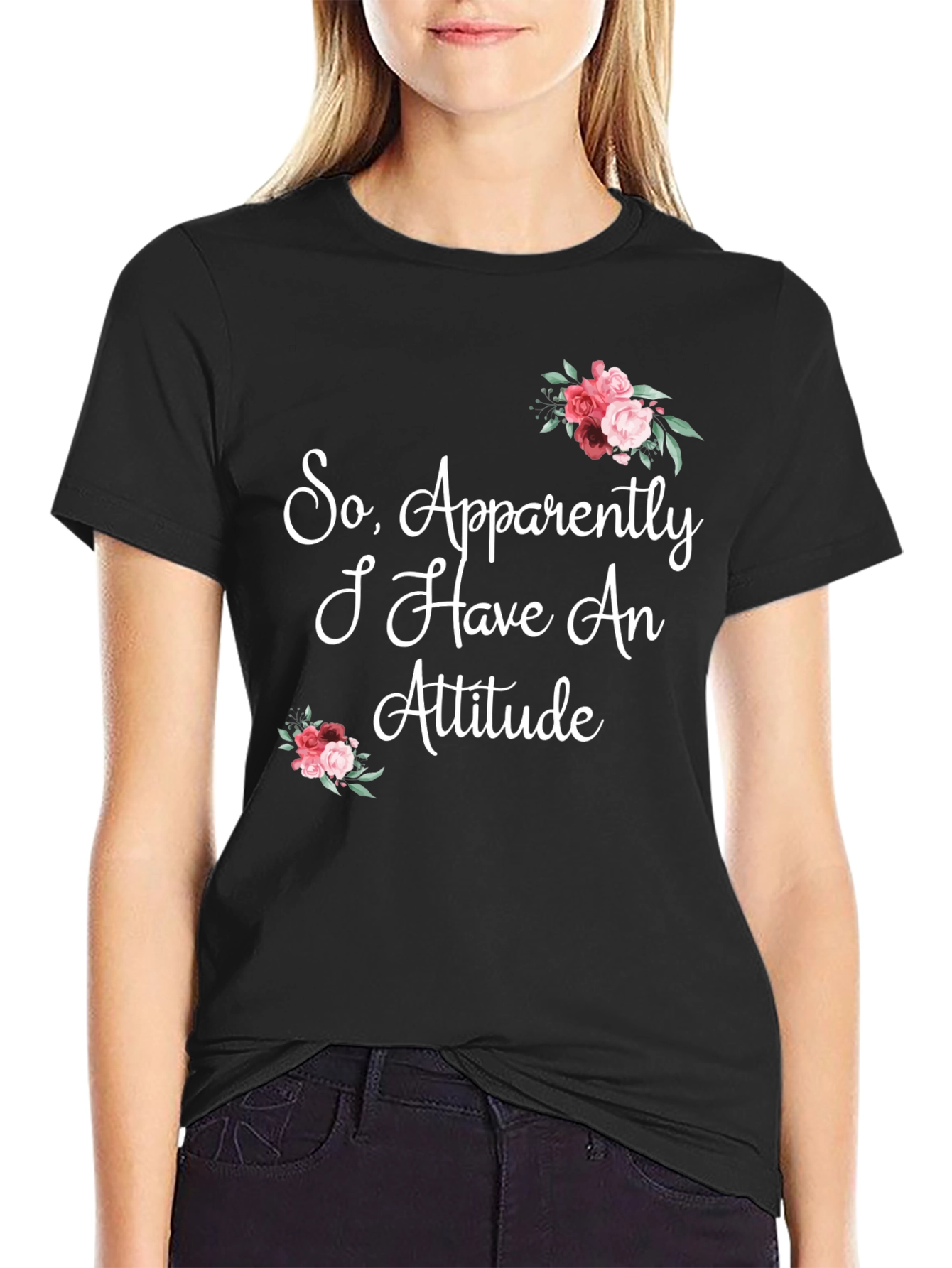 Black Funny Floral Attitude Graphic T-Shirt view 2