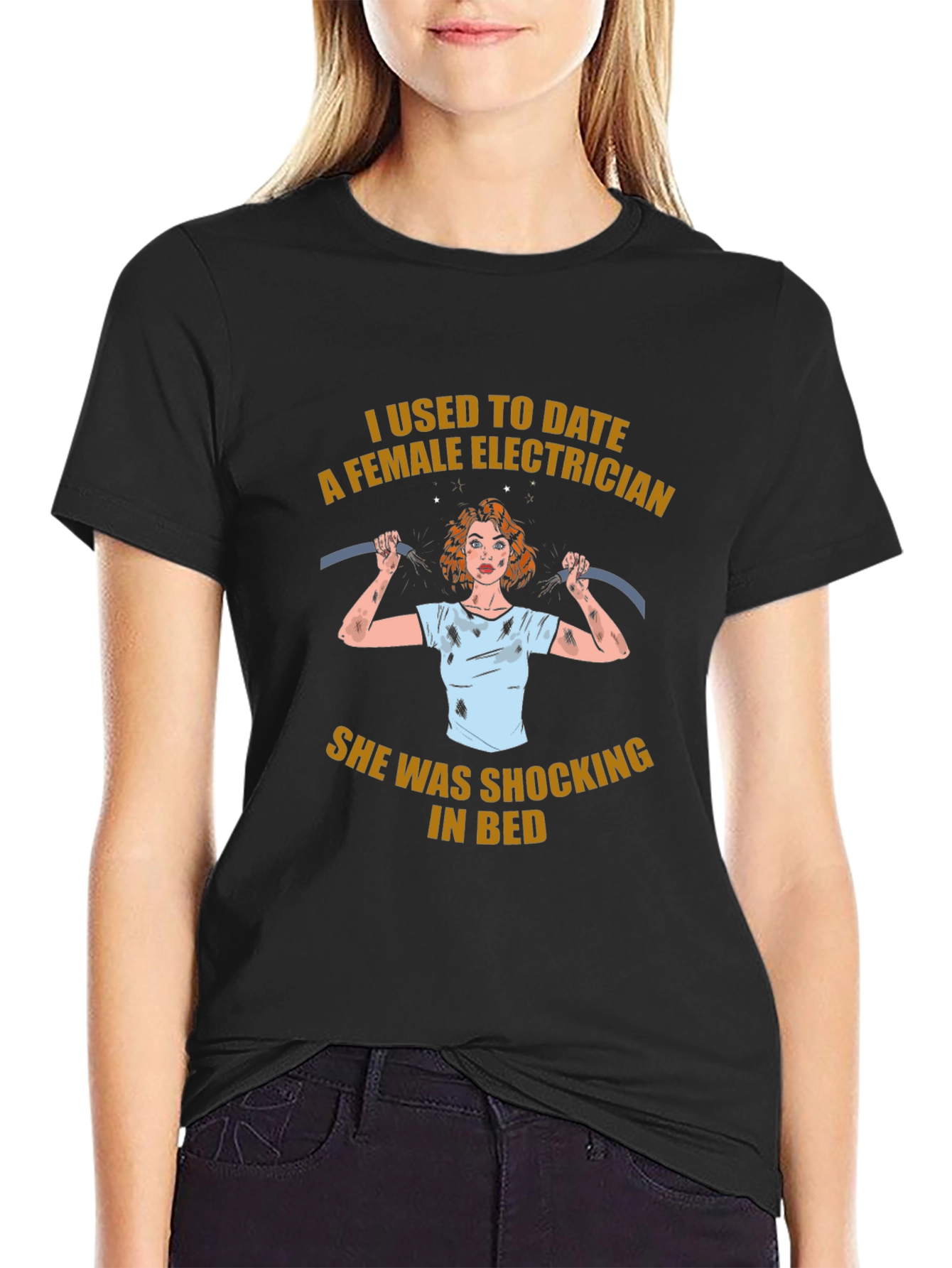 Black Shocking Electrician T-Shirt Funny Dating Tee view 2
