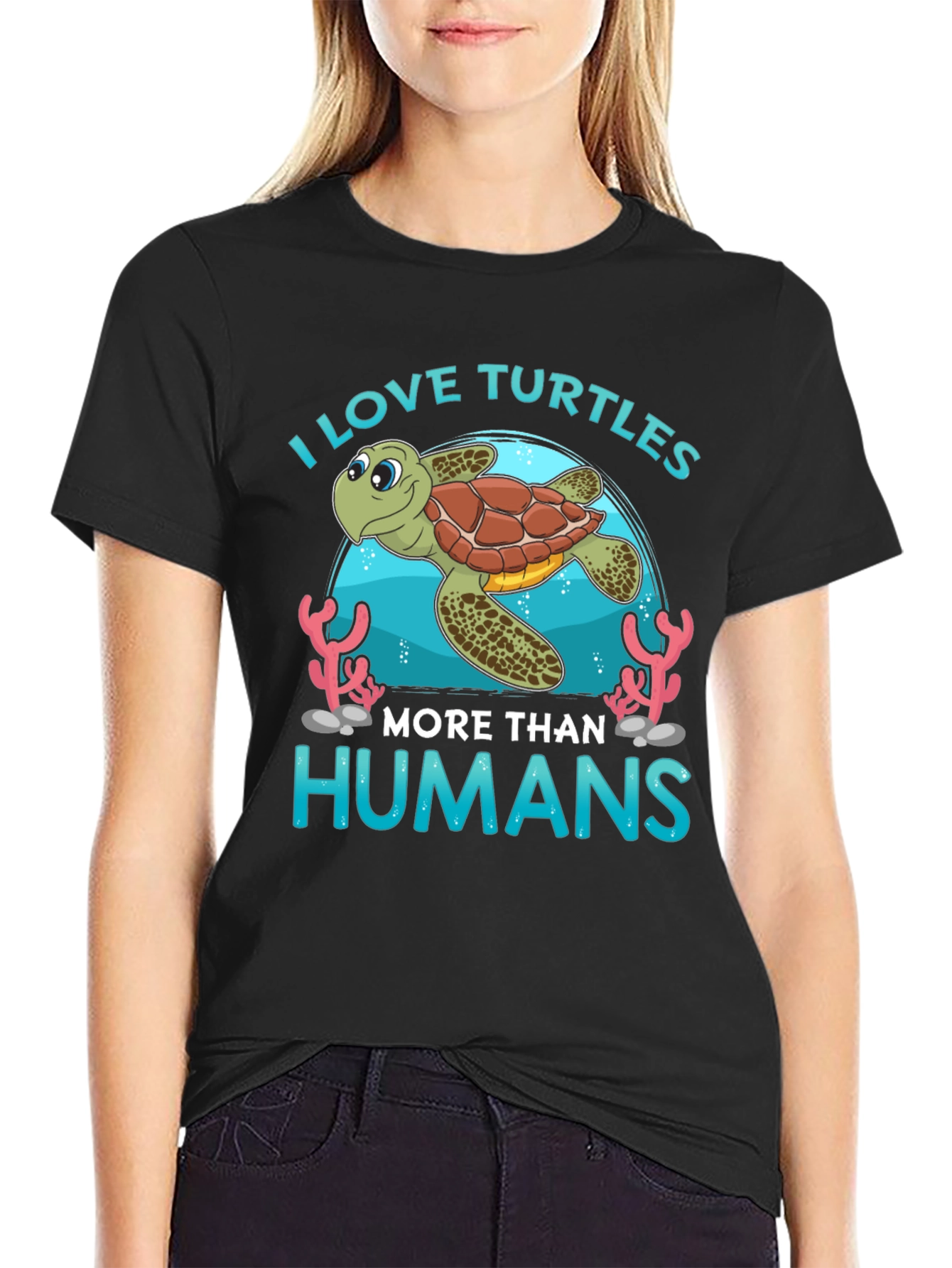 Black I Love Turtles More Than Humans T-Shirt view 2