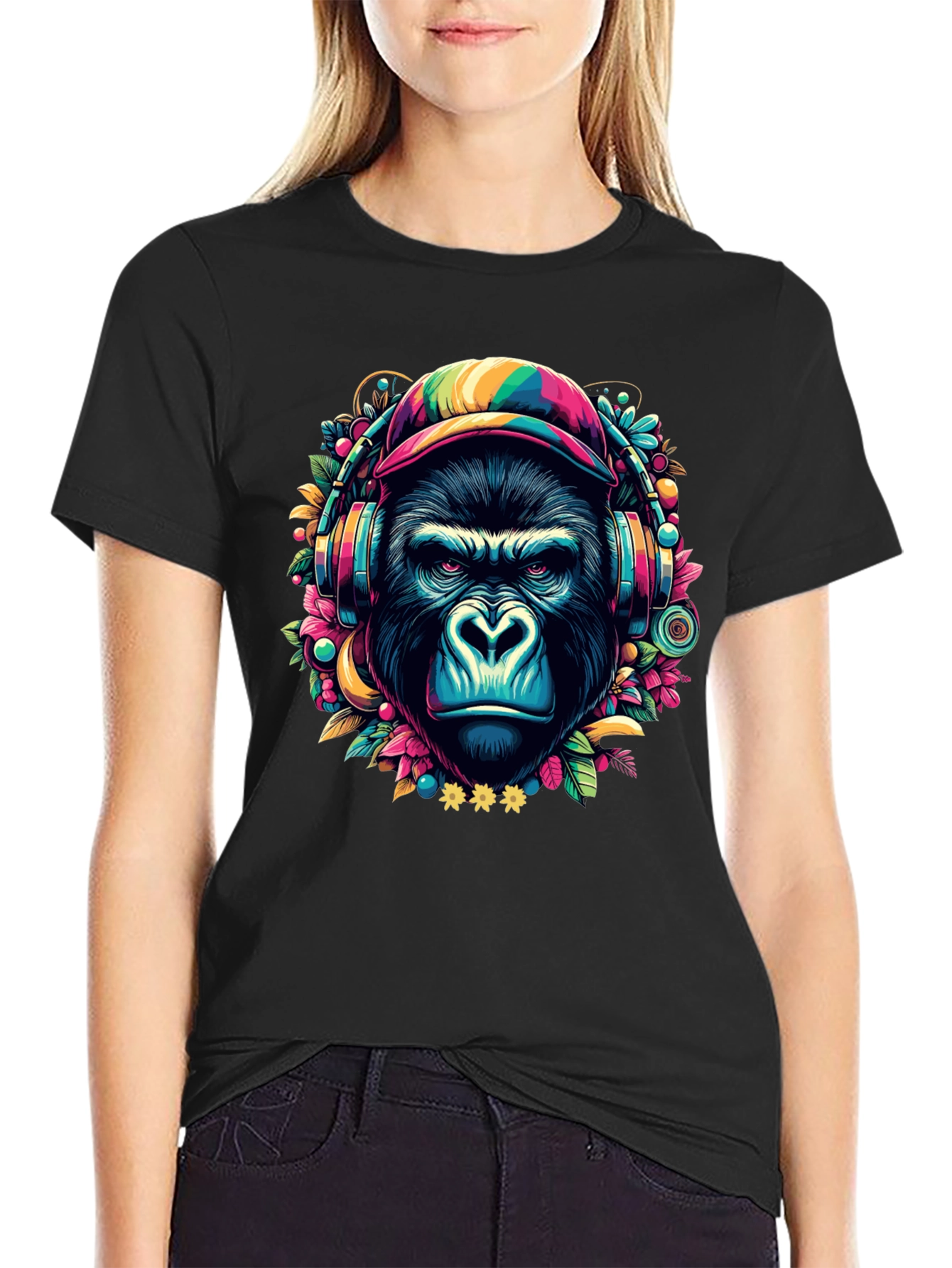 Black Gorilla DJ Graphic T-Shirt - Colorful & Unique Design view 2