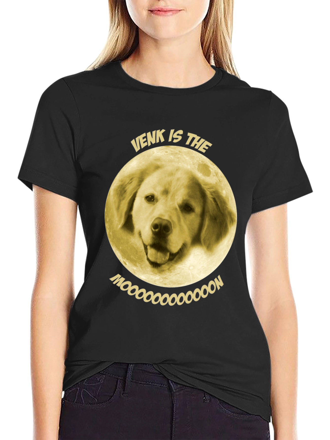 Black Venk is the Moon T-Shirt - Funny Dog Graphic Tee view 2