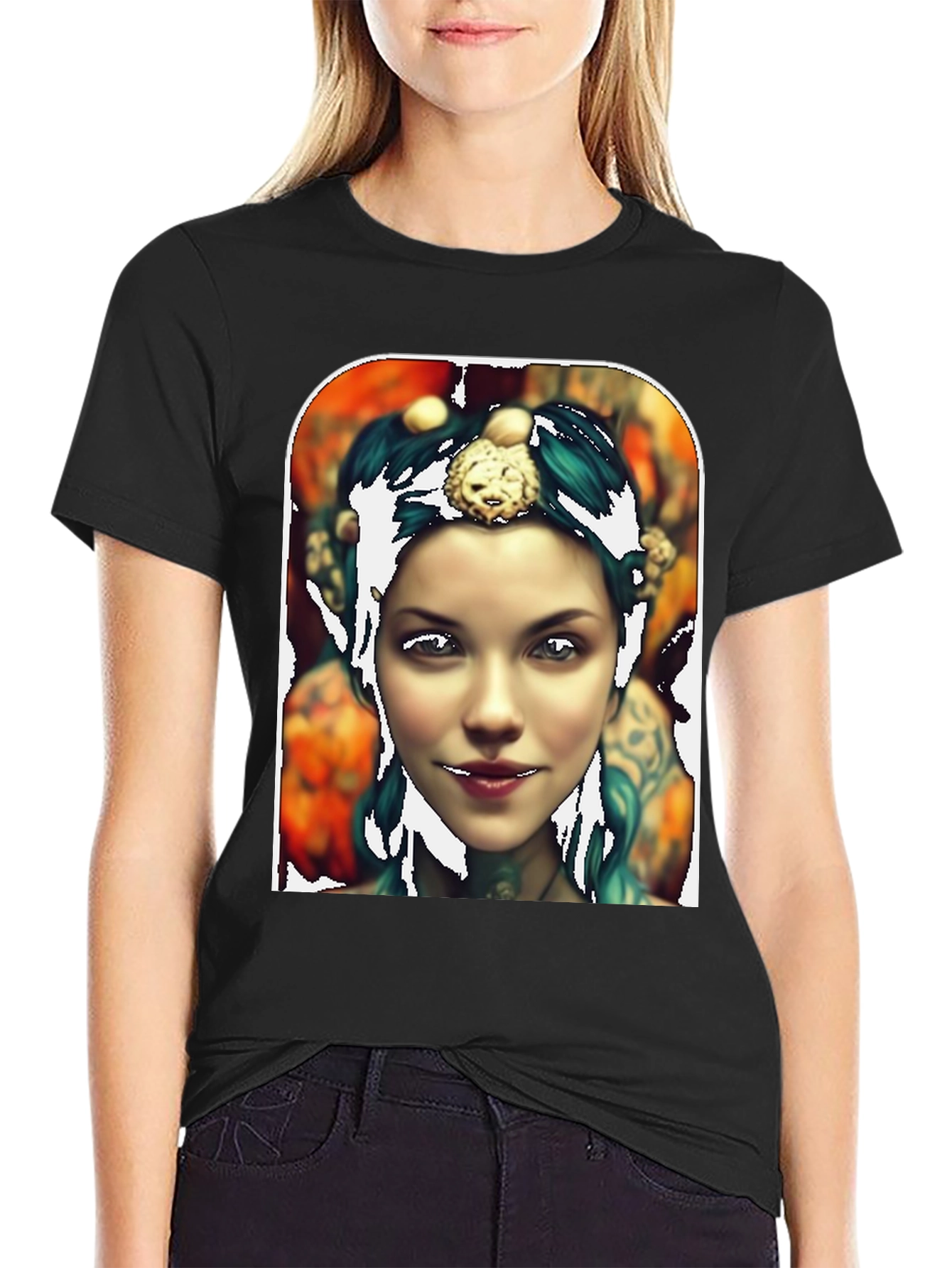Black Artistic Portrait Tee - Unique Graphic Print view 2