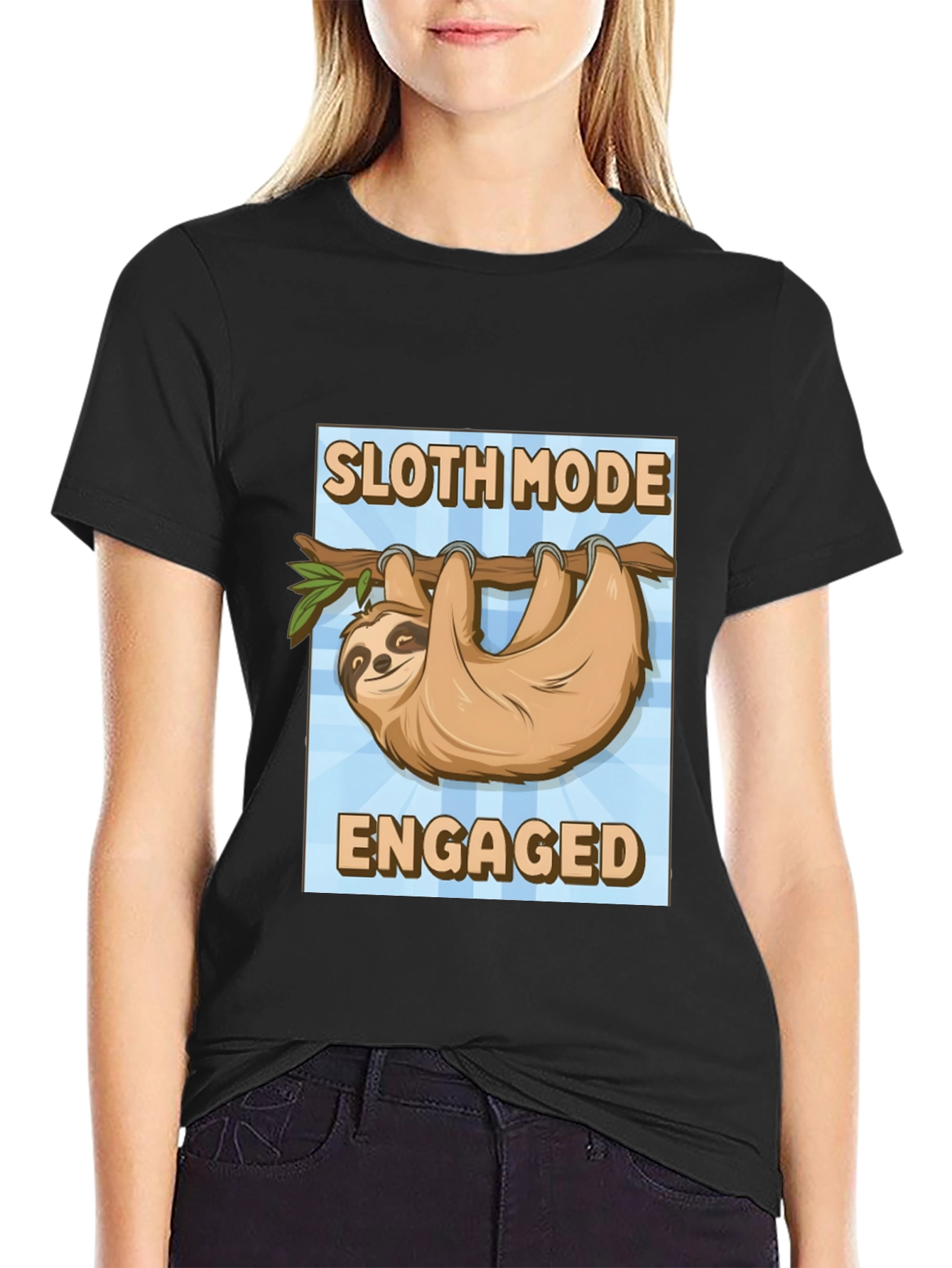 Black Sloth Mode Engaged Black T-Shirt view 2