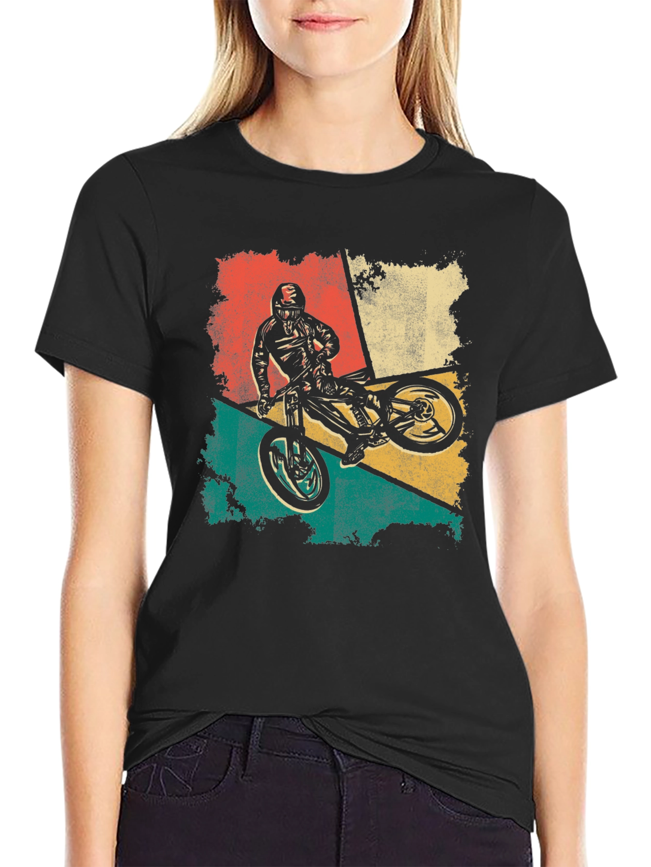 Black Retro Mountain Biker T-Shirt - Vintage Style view 2