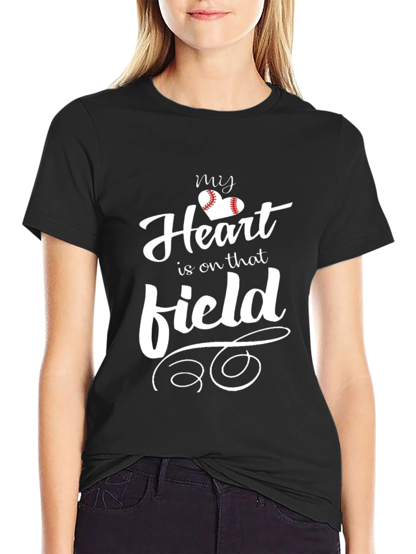 Black Baseball Heart T-Shirt for Sports Fans view 2