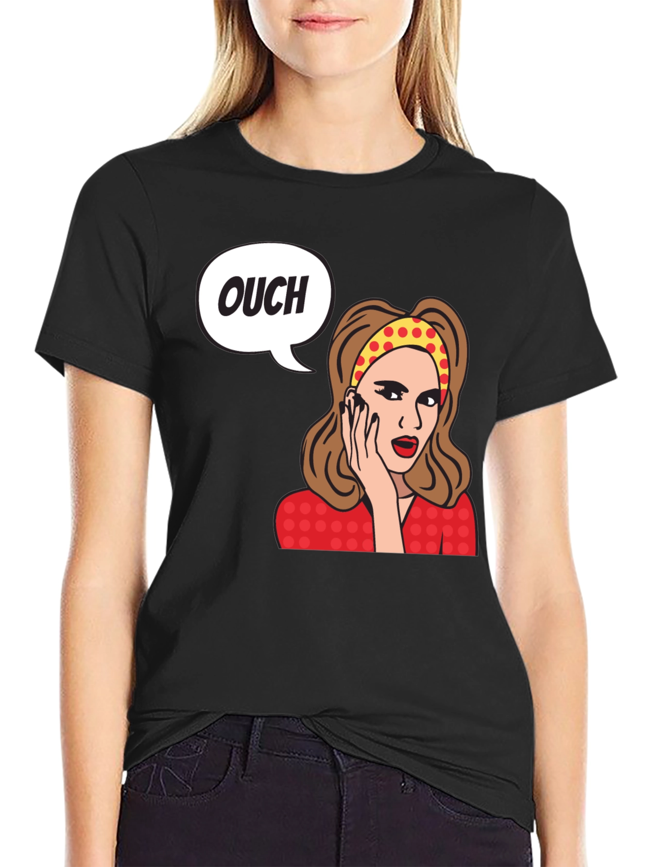 Black Ouch! Retro Cartoon Graphic T-Shirt view 2