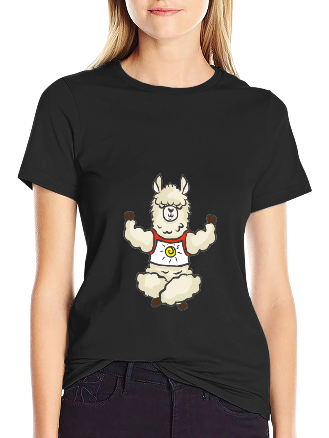 Black Zen Llama Graphic Tee - Relaxed Meditation Vibe view 2