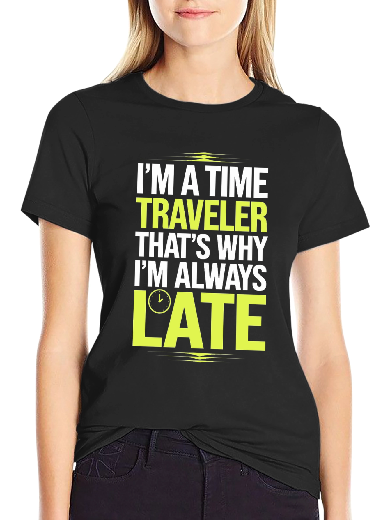 Black Time Traveler Late Men's T-Shirt Funny Tee view 2